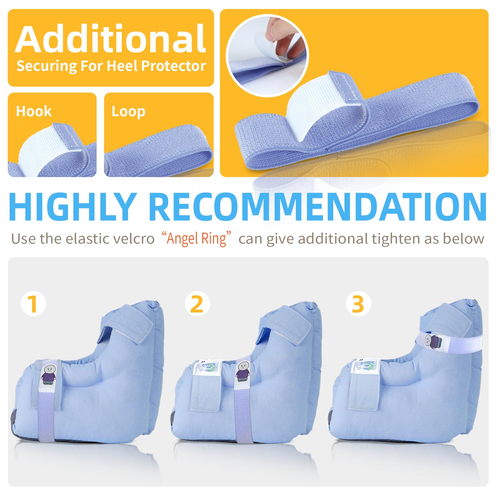 EZ Assistive Protezione per tallone per piaghe da decubito, cuscino per piaghe da decubito, con 2 cinghie per il recupero del dolore al tallone, lavabile e riutilizzabile, confezione da 1 pezzo (blu