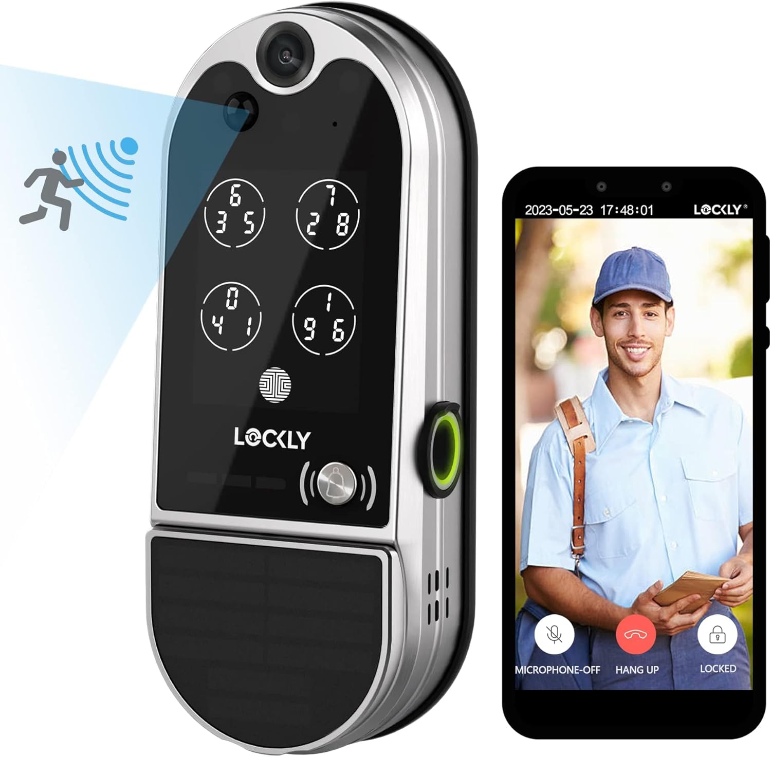 Lockly Vision Elite – WiFi Video Smart Lock with Night Vision Camera, Motion Sensor, Biometric Fingerprint, Voice Control, App Remote Control, Doorbell, Solar Panel, Digital Keypad, Satin Nickel