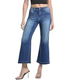 Women&rsquo;s Wide Leg Petite Jeans High Waisted Stretchy Cropped Flare Jeans with Patch Pockets