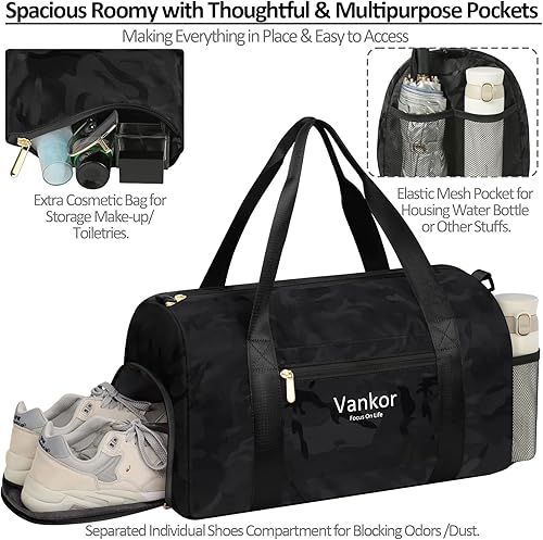 Miniatura 3 de Bolsa de gimnasio para mujer con compartimento para zapatos, impermeable, bolsa de lona deportiva para viajes, fin de semana, llevar en la playa,