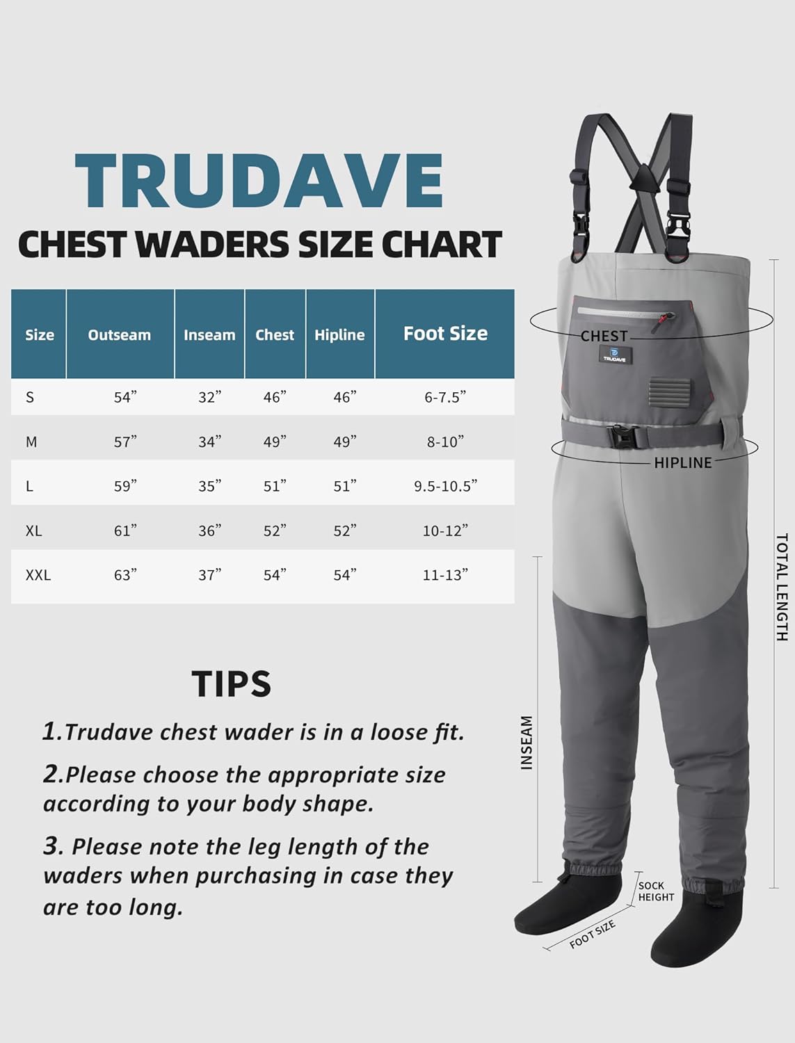 Trudave Fishing Waders, Waterproof Chest Waders for Men & Women, Lightweight Fly Fishing Stockingfoot Waders for Hunting - Image 6
