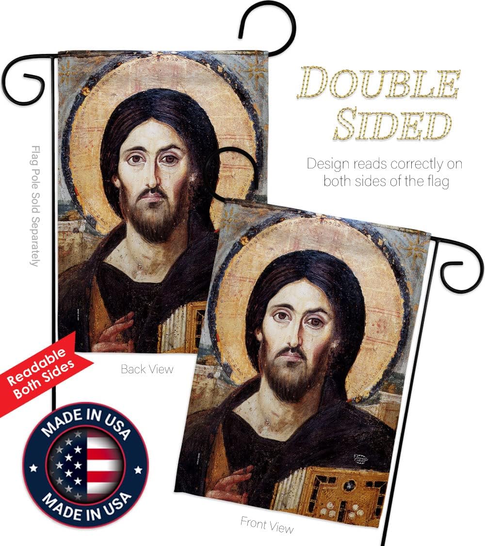 Christ Pantocrator Garden Flag Religious Faith Hope Grace Peace Dove Christian Religion Easter House Decoration Banner Small Yard Gift Double-Sided, Made in USA