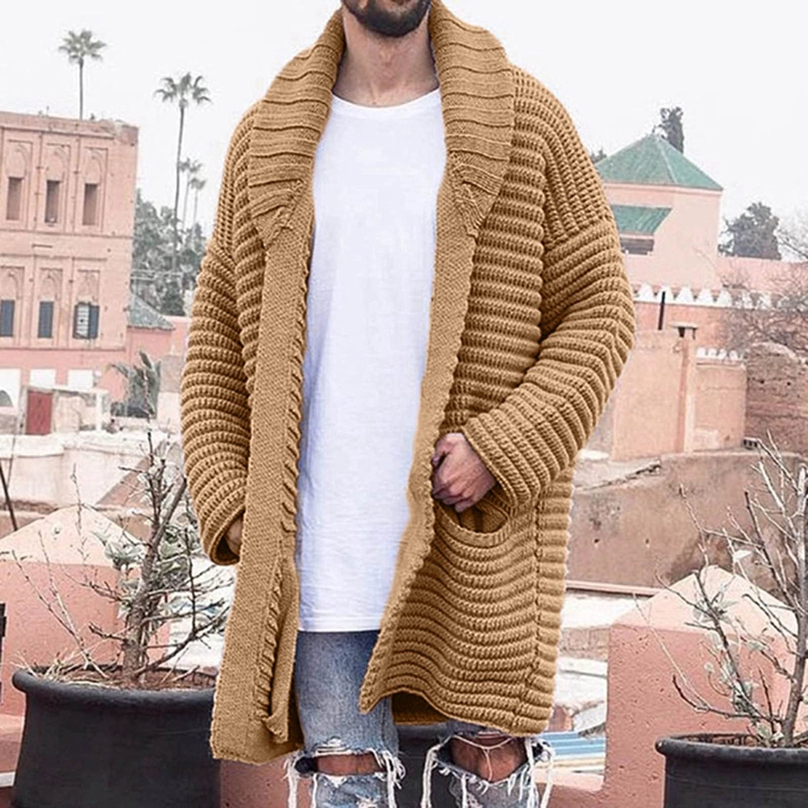 MaNMaNing Cardigan Uomo in Lana con Risvolti e Maniche Lunghe Perfetto per Autunno Inverno e Caldo Morbido e Confortevole Ideale per Look Elegante e Casual
