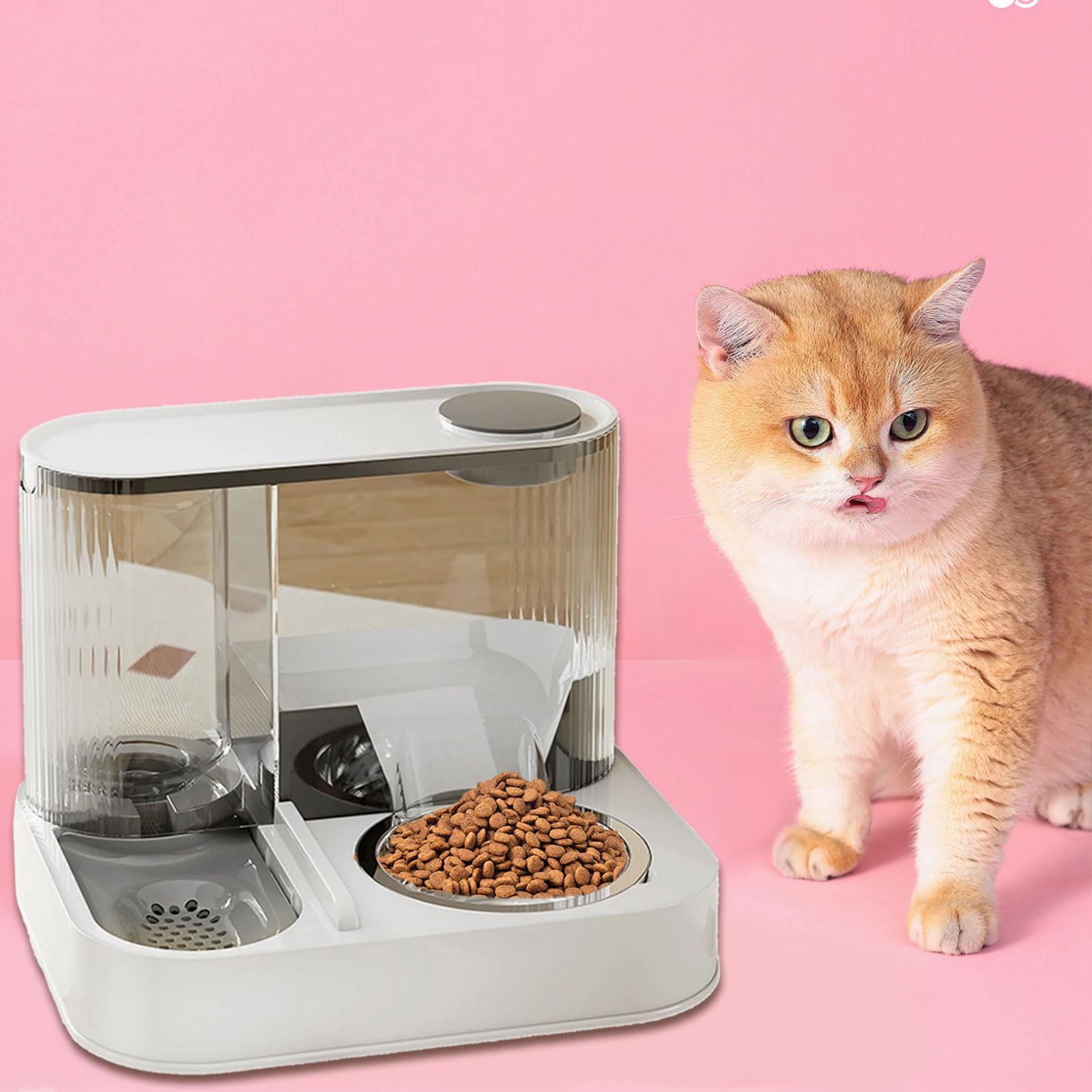 Comedero elevado para mascotas con comedero de acero inoxidable extraíble y dispensador automático de agua. Cuenco de acero inoxidable para gatos con agua y comida