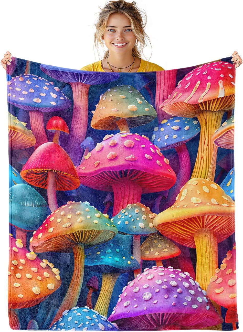 Mushroom Blanket - Mushroom Throw Blanket Soft Blanket Mushroom Girls Blanket Cute Blankets for Kids Boys Girls Blanket for Bed Couch, Colorful Blanket, Throw Size 50" x 60" (130 x 150 cm)