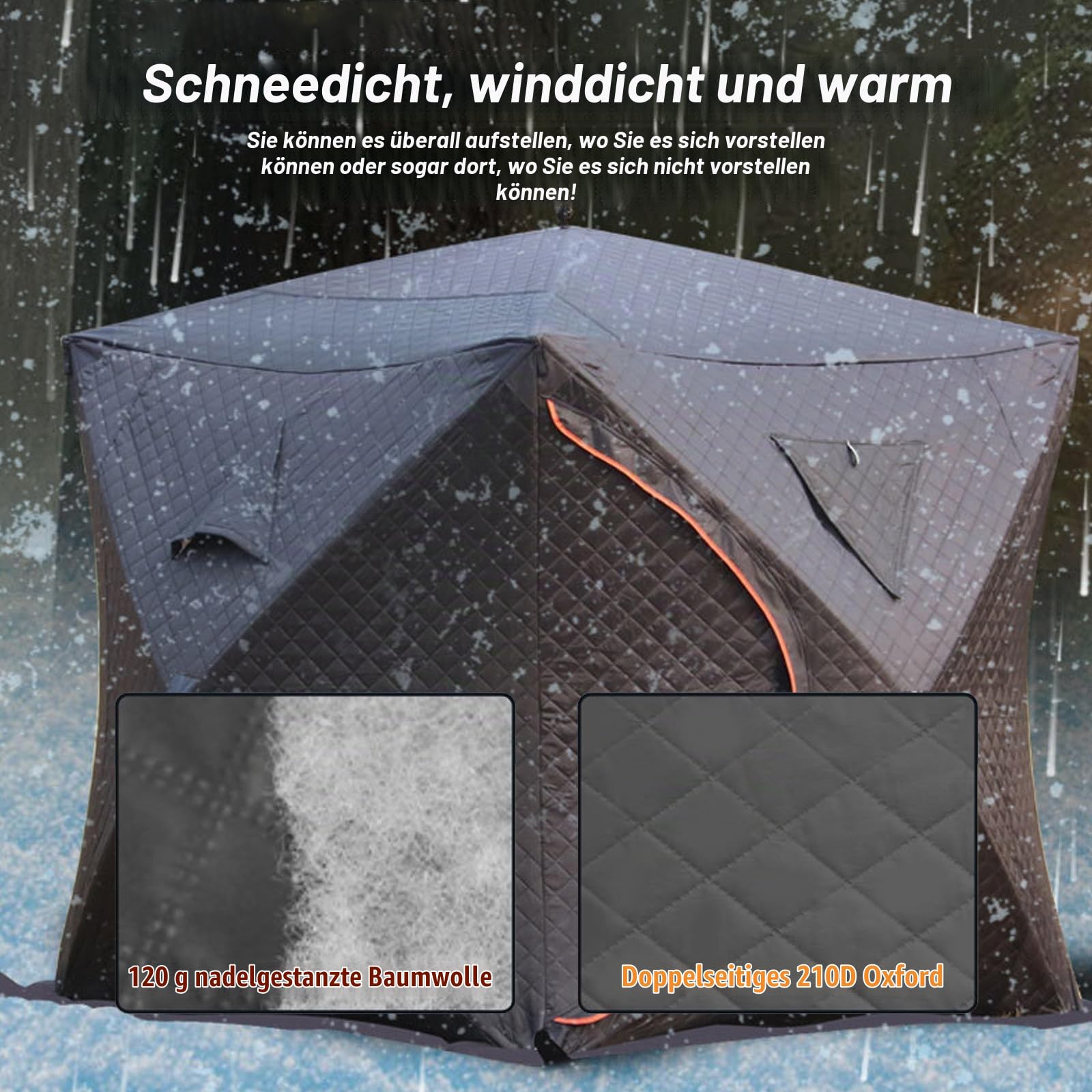 Outdoor-Sauna, 1,80m x 1,80m x 2,10m Tragbares isoliertes Saunazelt, Schnee- Winddicht mit Kaminloch für Garten und Eisfischen