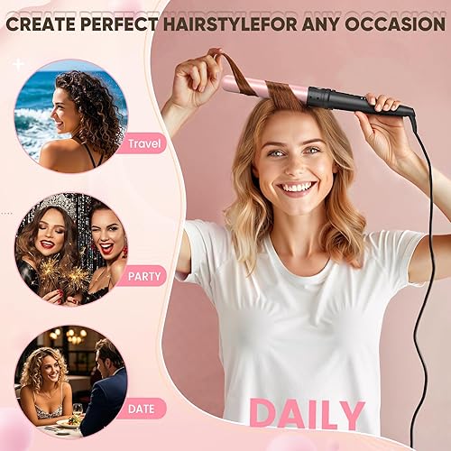 Miniatura 7 de Juego de rizador 5 en 1, rizador de pelo intercambiable, barriles de cerámica (0.35 a 1.25 pulgadas), guantes protectores contra el calor de barril,