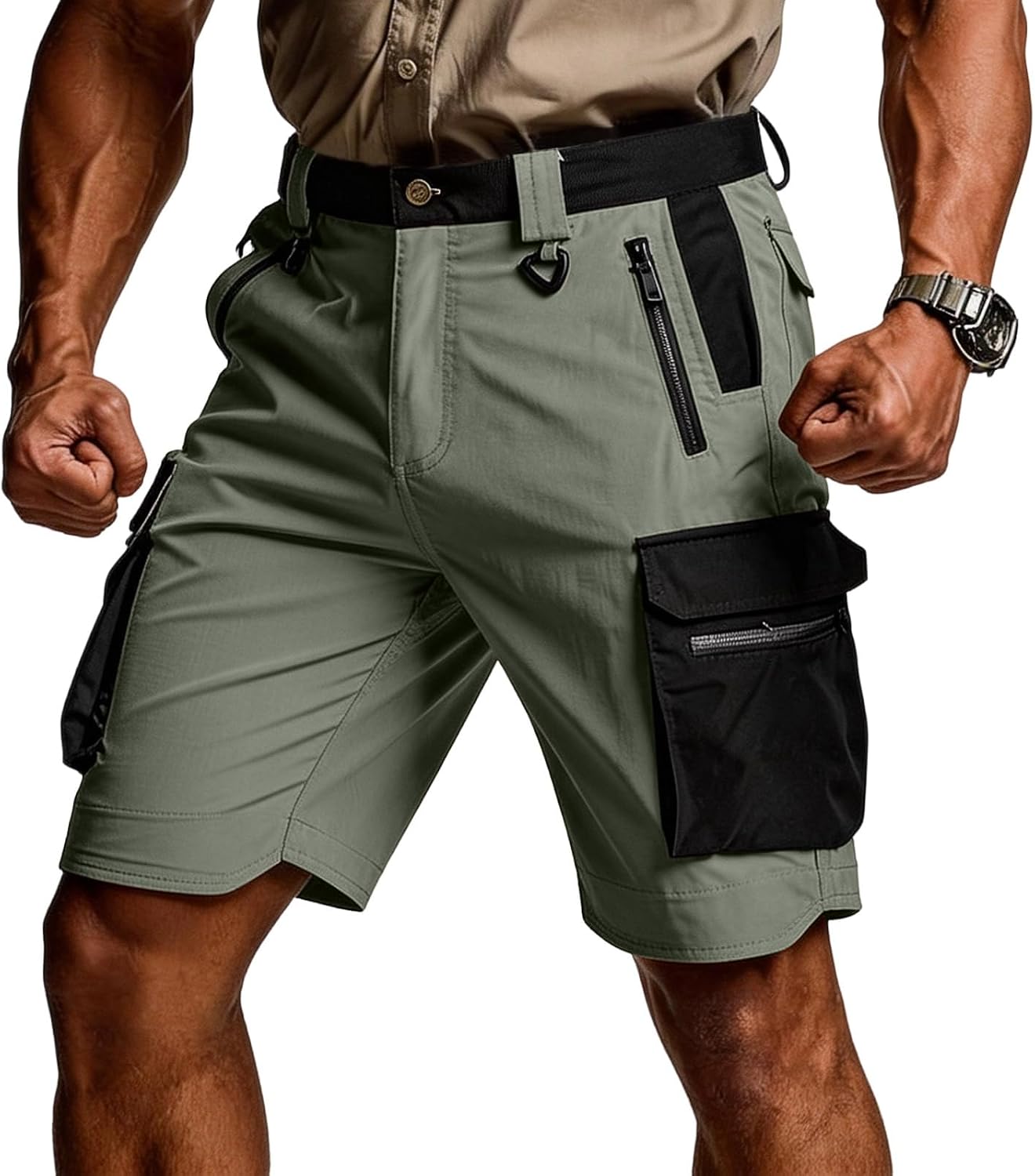 Mens Cargo Shorts Quick Dry Ripstop Stretchy Work Hiking Pants Camping Travel Cycling Bike Shorts with Zipper Flap Pockets