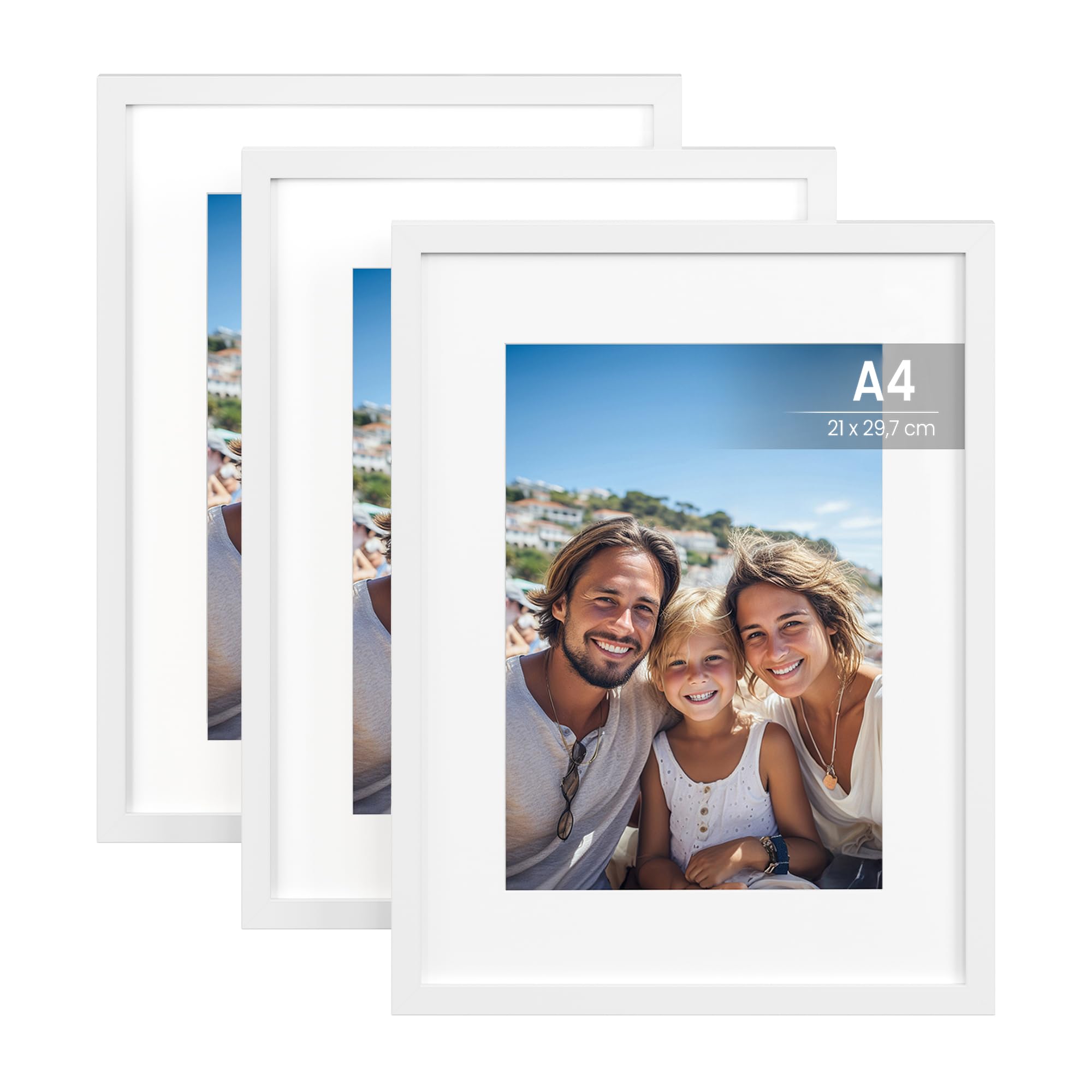 SONGMICS Picture Frames, Photo Frames for 6x8 Photos, Wall Hanging or Tabletop Display, MDF Board, No-Trace Nails Included, Set of 3, White RPF056WZ01