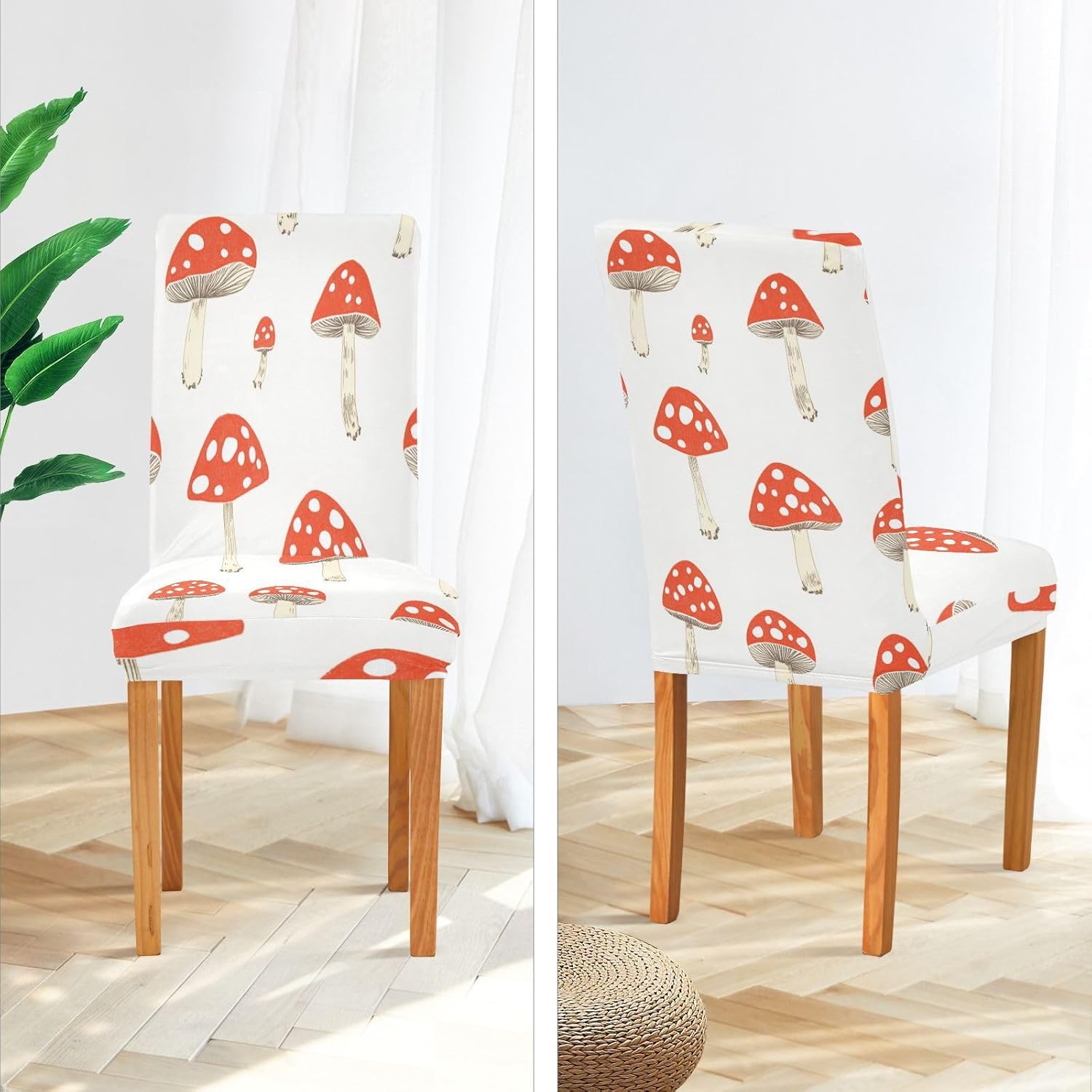 ALAZA Chair Covers for Dining Room, Beautiful Mushroom Stretch Chair Cover Sets Chair Protector Removable Washable for Ktichen Restaurant Hotel