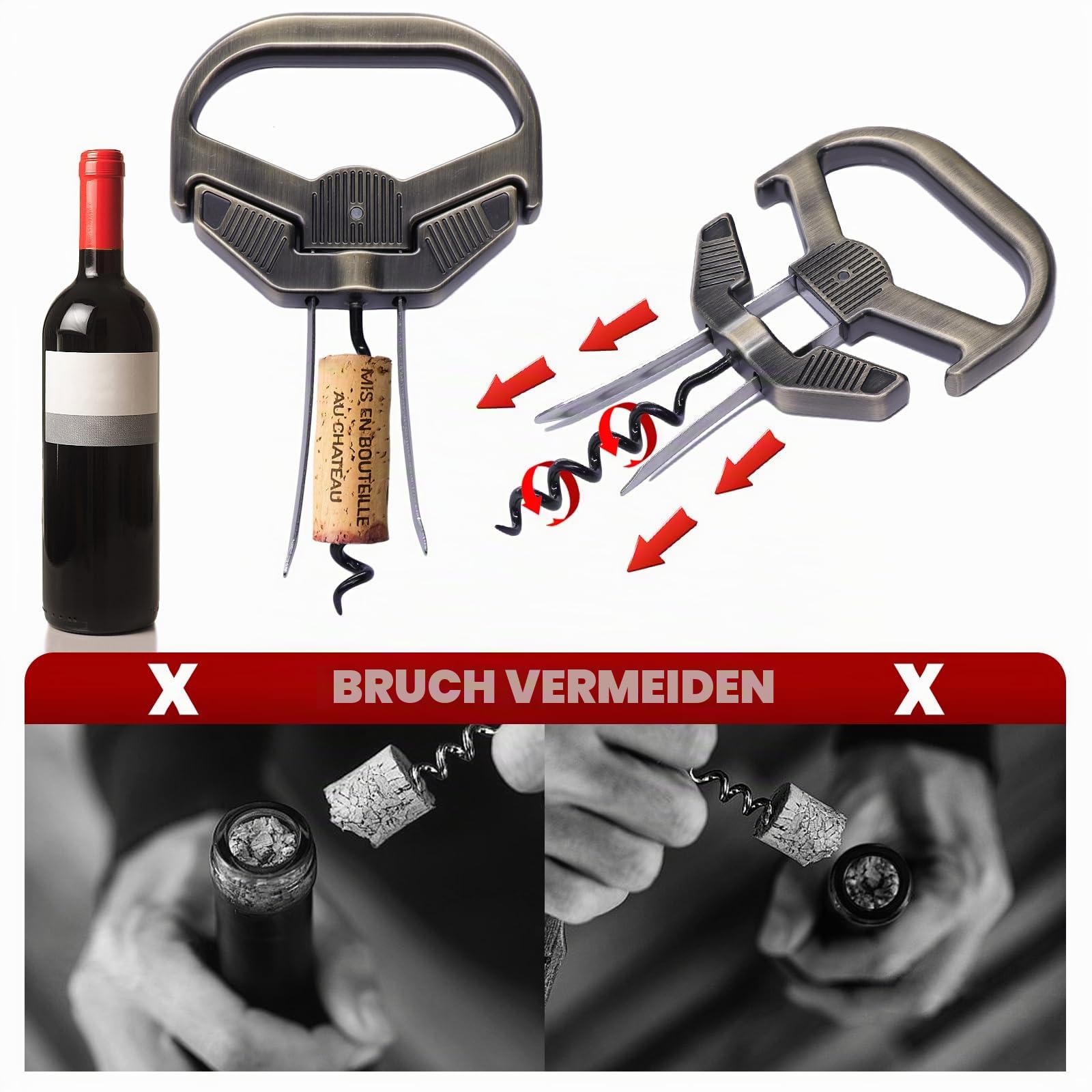 Ah So Weinöffner 3 in 1, Bronze-Classic | Flaschen Korken Entferner, Für ältere und zerbrechliche Weinkorken, Leichtes Entkorken für Kenner