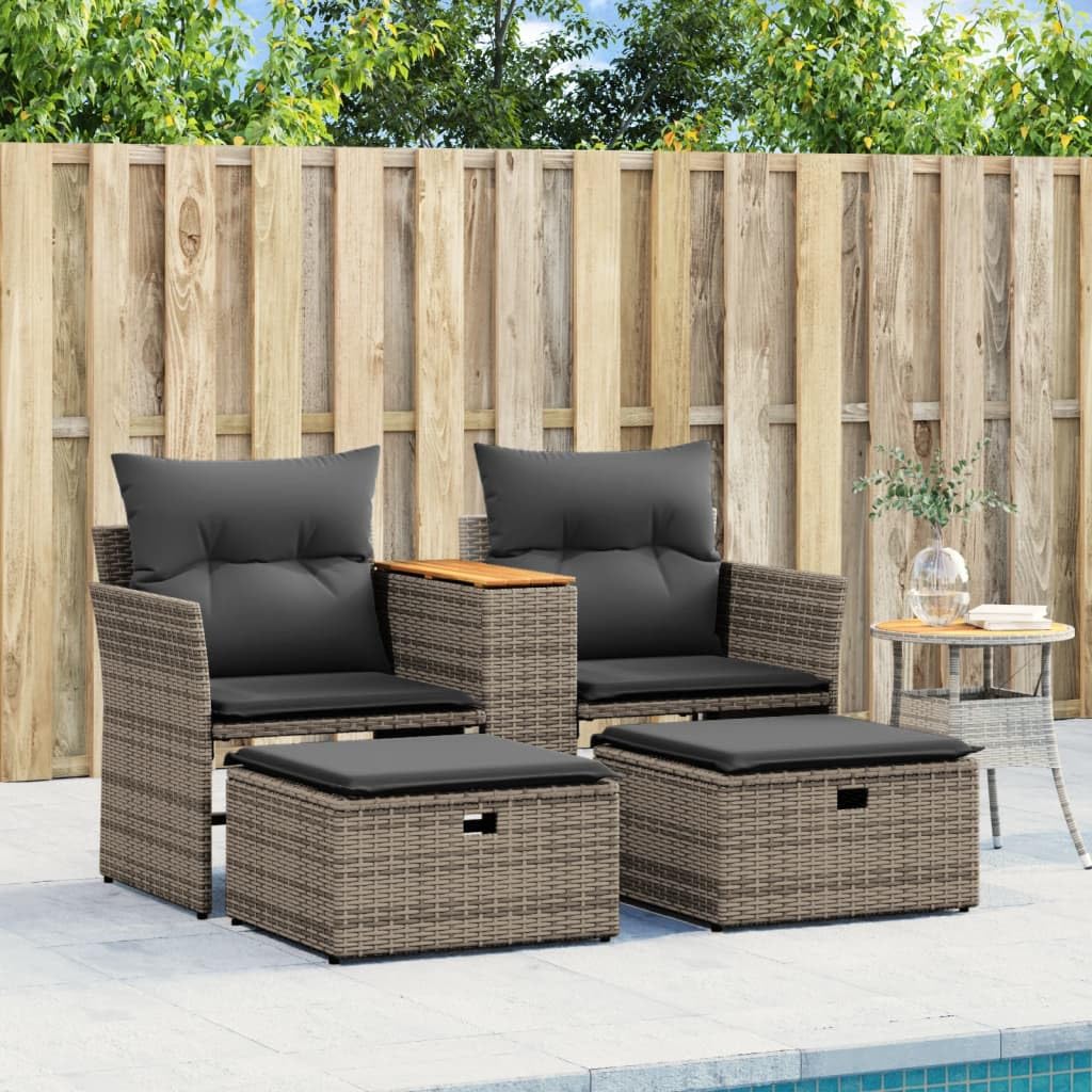 Set di divani da giardino a 2 posti con sgabelli, in polyrattan, 7