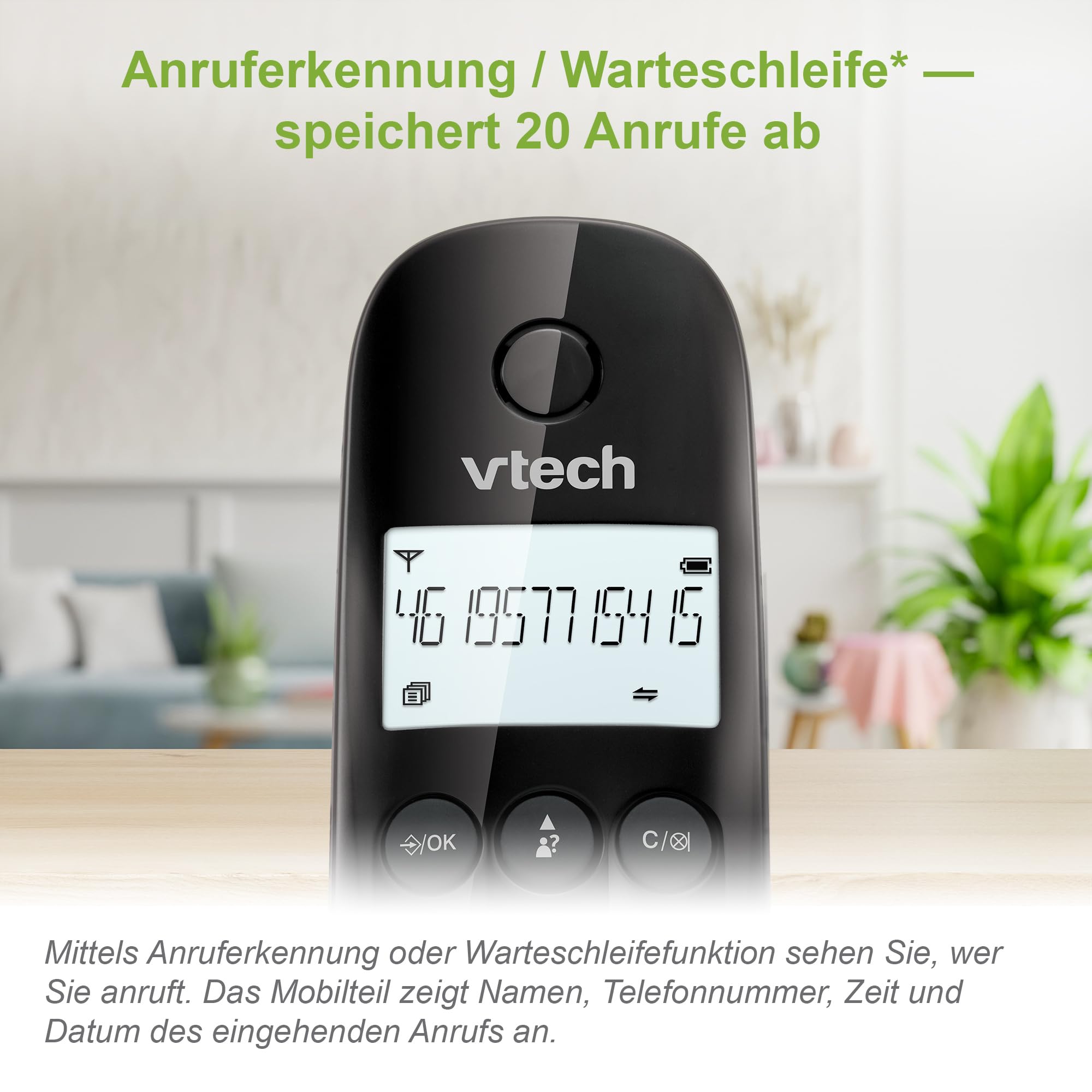 VTech CS1401 DECT Schnurloses Telefon 2 Mobilteile mit Anrufersperre, Freisprecheinrichtung, Anrufererkennung/Anklopffunktion, Hintergrundbeleuchtung Display, ECO-Modus Geringe Strahlung, Schwarz