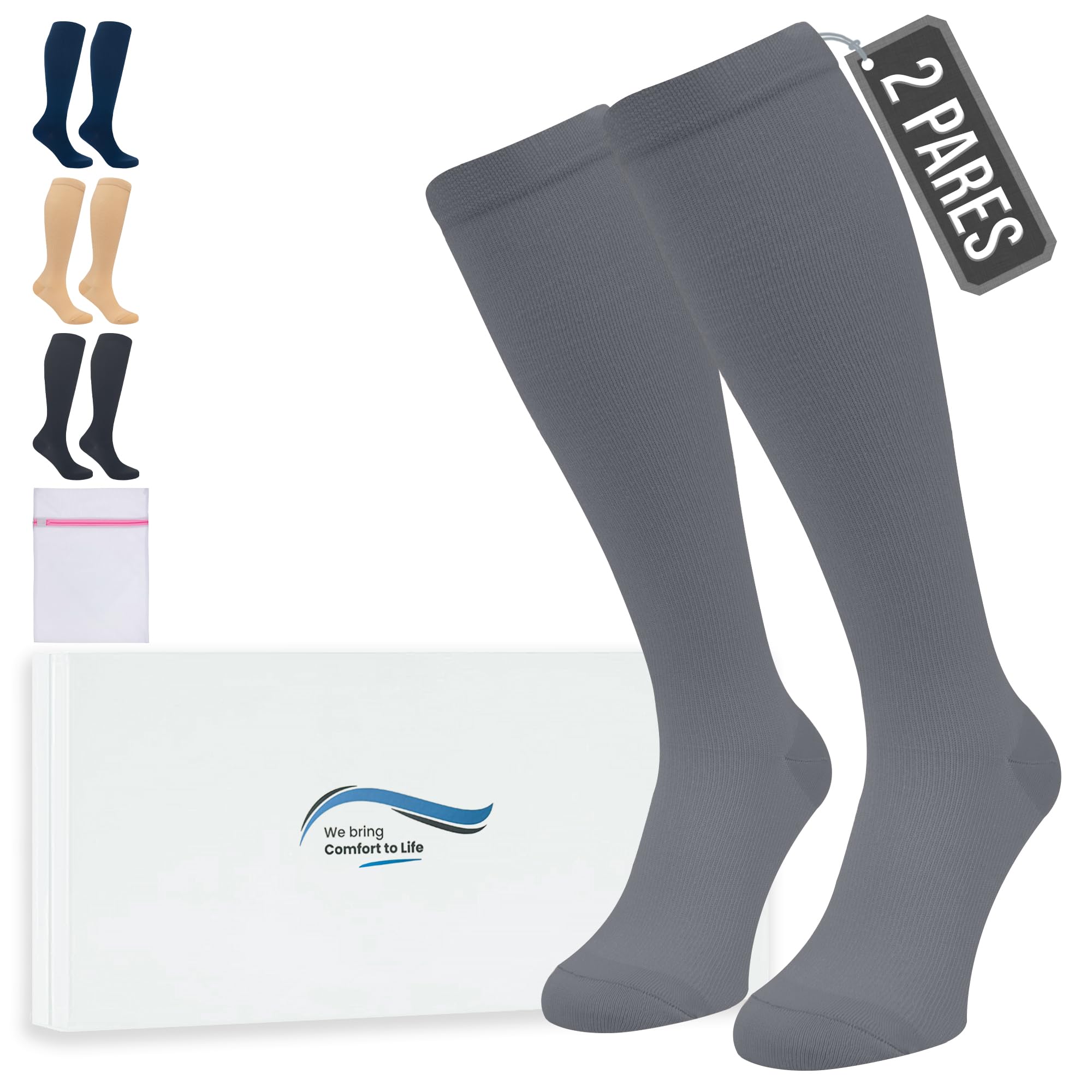 360 Relief Medias de Compresión Mujer y Hombre - 1 Par Calcetines de Compresión para Deportes, Correr, Volar, Viaje, Trabajo, Footing - S/M Beis con Bolsa de Malla — view 42