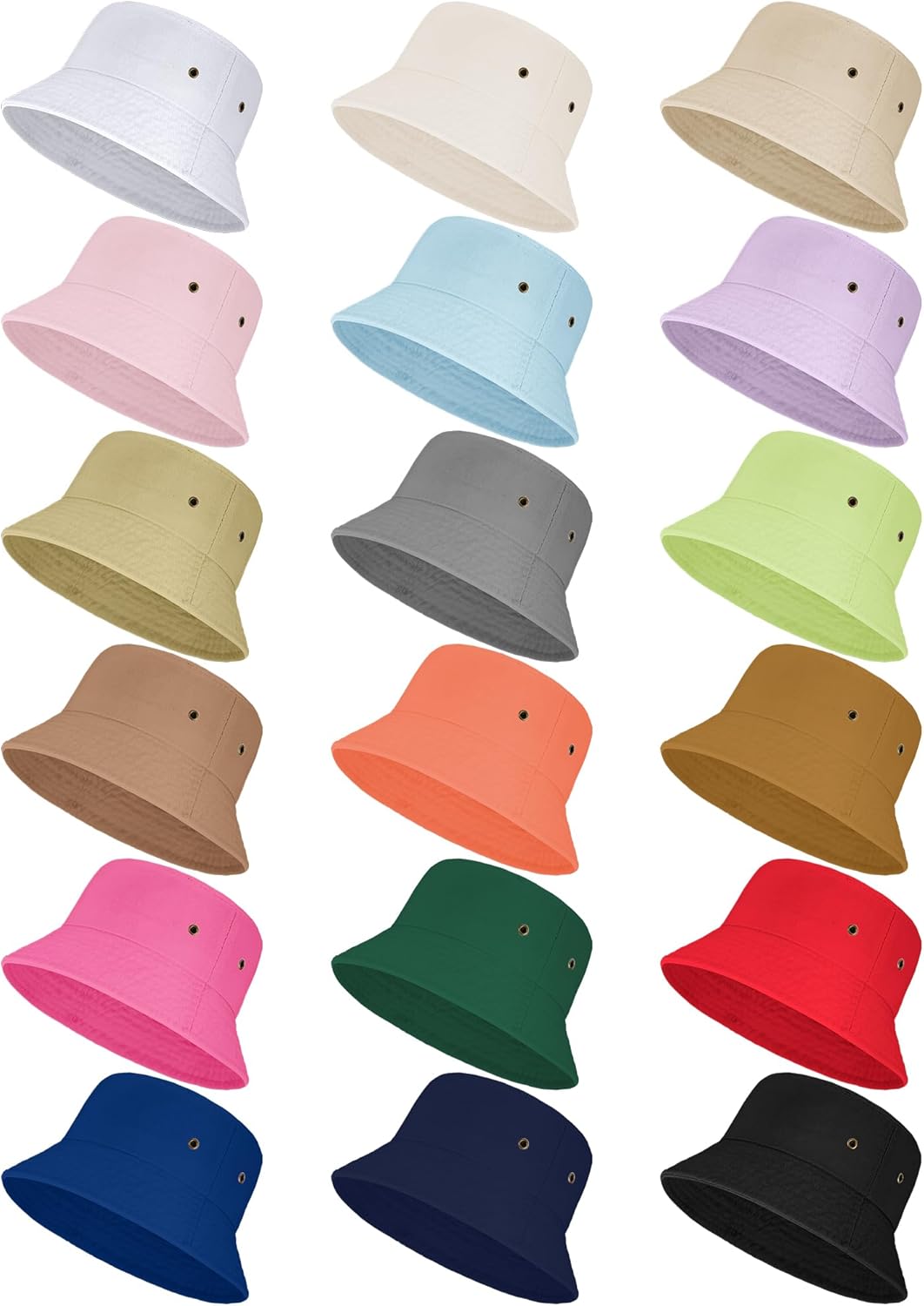 Ramede 18 Pcs Sun Bucket Hat for Men Women Bulk Summer UPF 50+ Safari Hat Foldable UV Protection Fishing Beach Cotton Outdoor