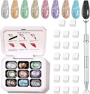 Finger Secret 9 Colors Set Ombre Pat Gel Nail Polish,Pat Painting Gradient Blooming GelS Polish Palette with 20Pcs Nail Sponges for 3d Gel Nail Art can be Painted in Salon or Home Use (L0)