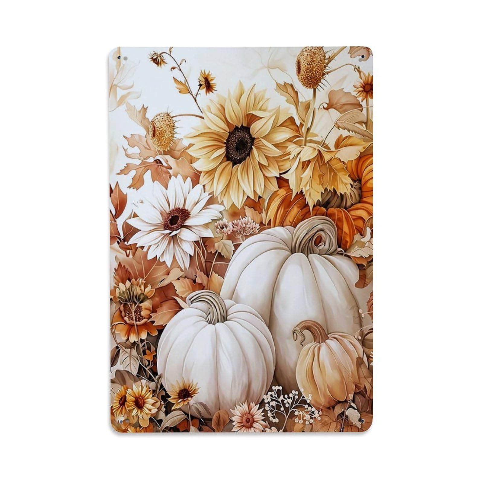 Jdyaojiesheng Vintage Autumn Harvest Pumpkins Sunflowers Leaves Tin Sign Retro Metal Wall Decor Metal Poster, Home Bar Garage Farmhouse Cafe Wall Art Decoration 8X12inches