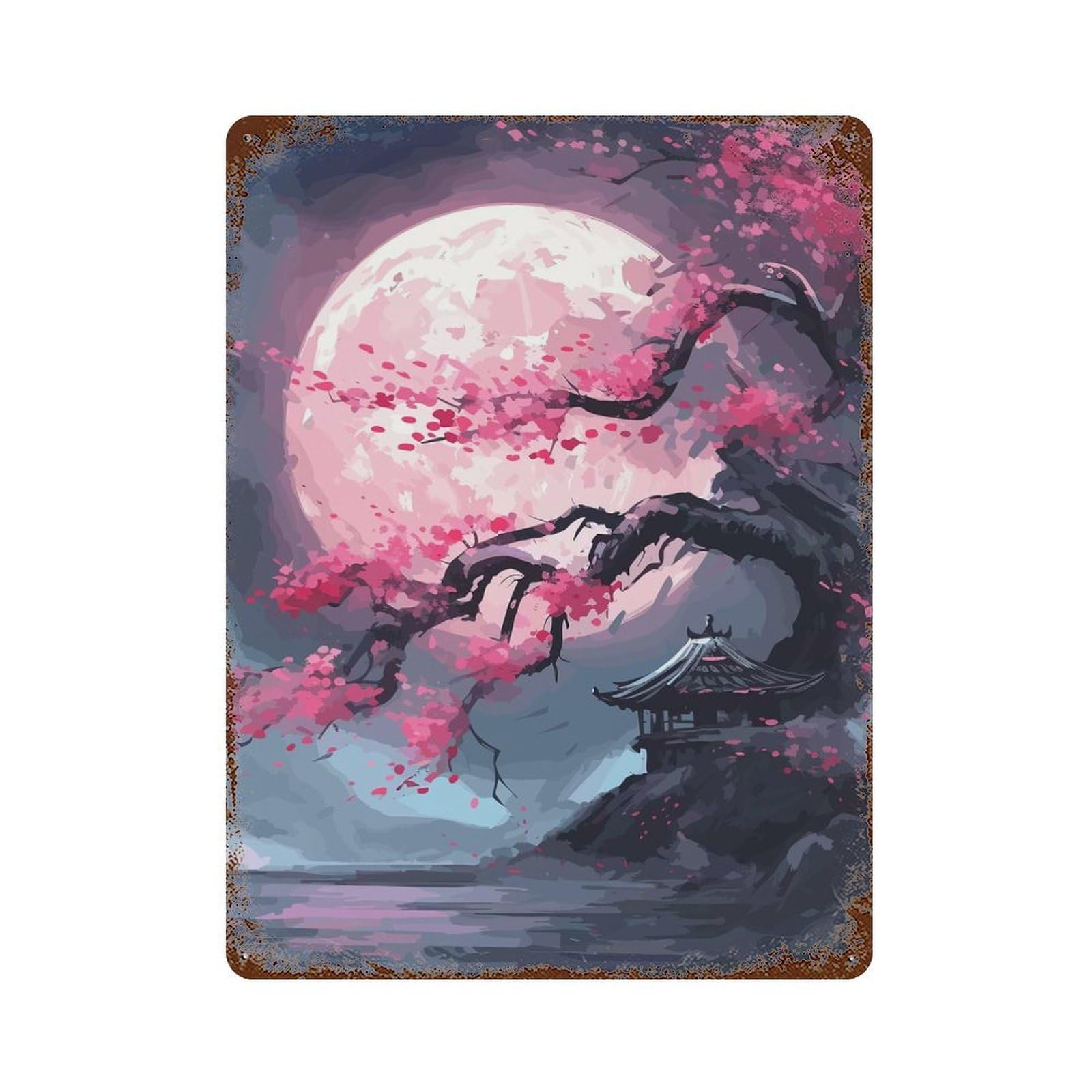 Rust Effect Cherry Blossom Retro Metal Sign 15.7"x11.8", Classic Wall Plaque for Cafe, Home Bar And Lounge Decor