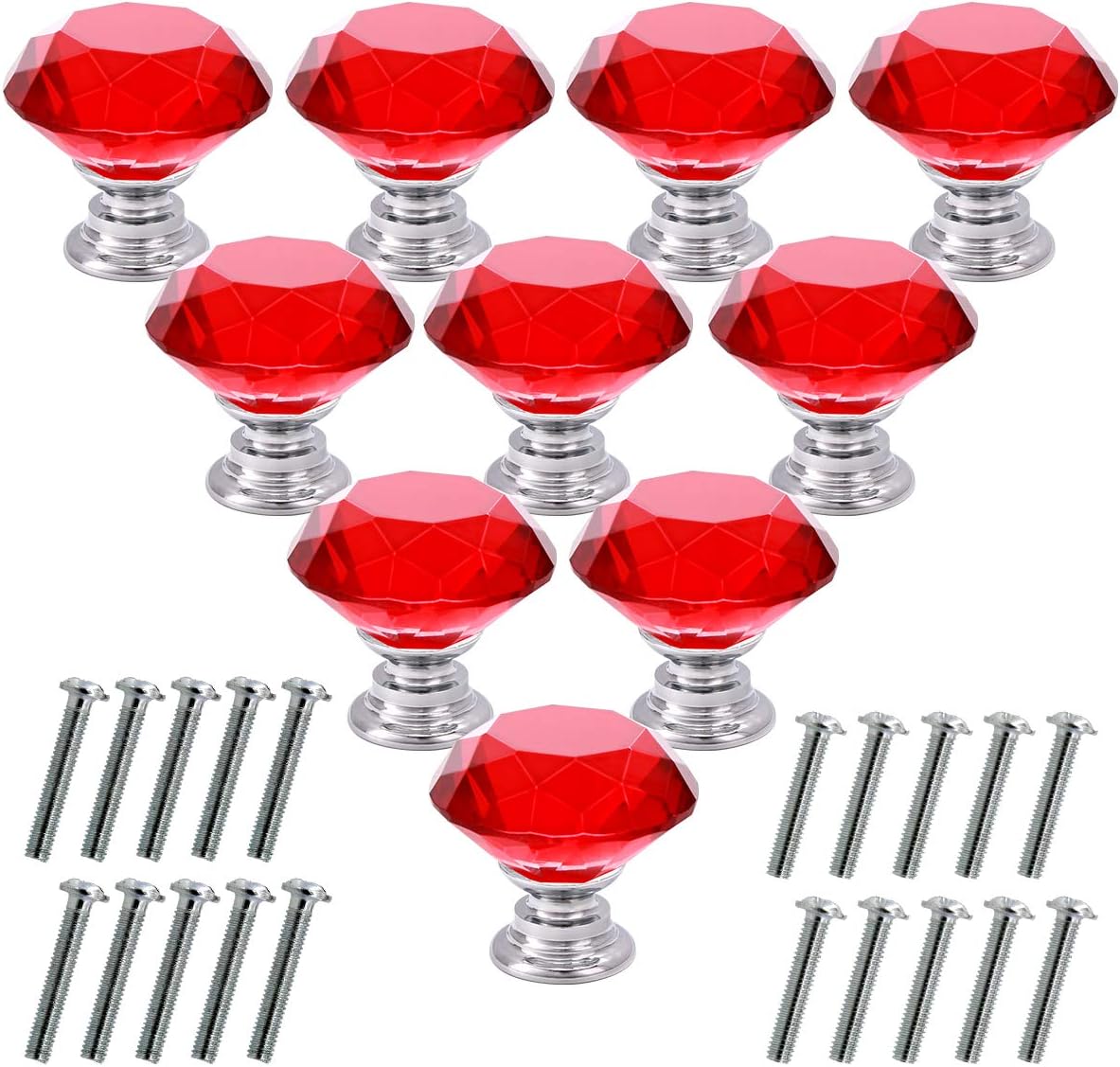 Akstore 10 Pcs Crystal Glass Cabinet Knobs 30mm Diamond Shape Drawer Kitchen Cabinets Dresser Cupboard Wardrobe Pulls Handles (Clear)