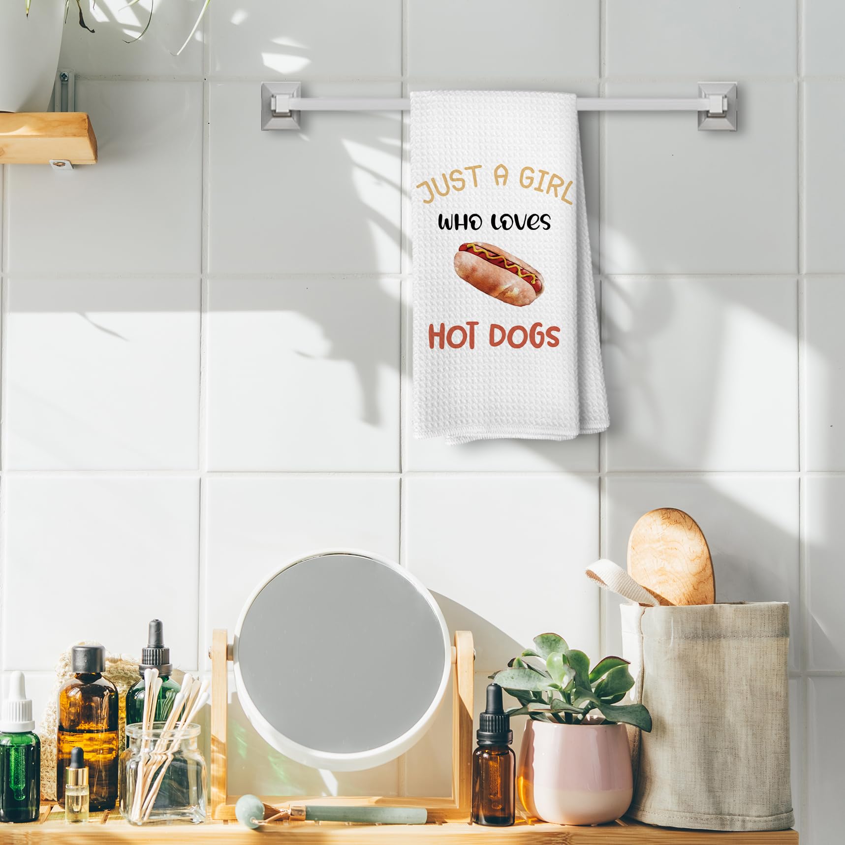 Funny Kitchen Towels, Hot Dog Kitchen Towels for Hot Dog Lovers, Funny Hot Dogs Decorative Hand Towels for Kitchen, Food Lover Gifts, Funny Dish Towels Tea Towels, 16x24 Inches