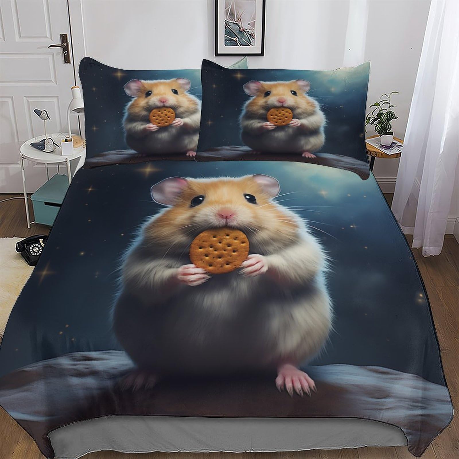 Housse de couette hamster lit 220x240 anti-plis parure facile à laver pour couette king