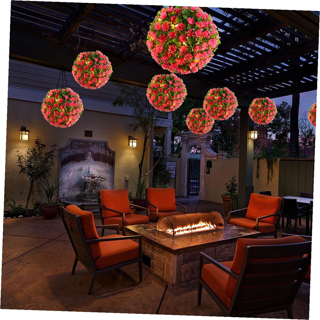 Artibetter Solarbetriebene LED Hängekugel aus Rosa Formschnitt Blumen und Kunststoff für Garten und Hochzeitsdekoration mit Realistischer Optik
