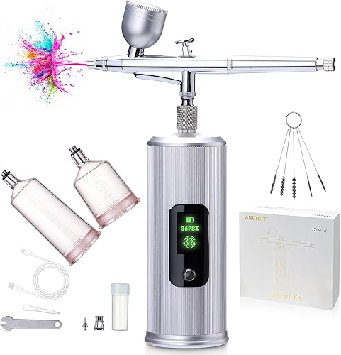 ANUINIT Kit de aerógrafo de 36 PSI con compresor, modo de doble acción, pantalla LCD, aerógrafo de mano inalámbrico para uñas, pasteles, maquillaje,
