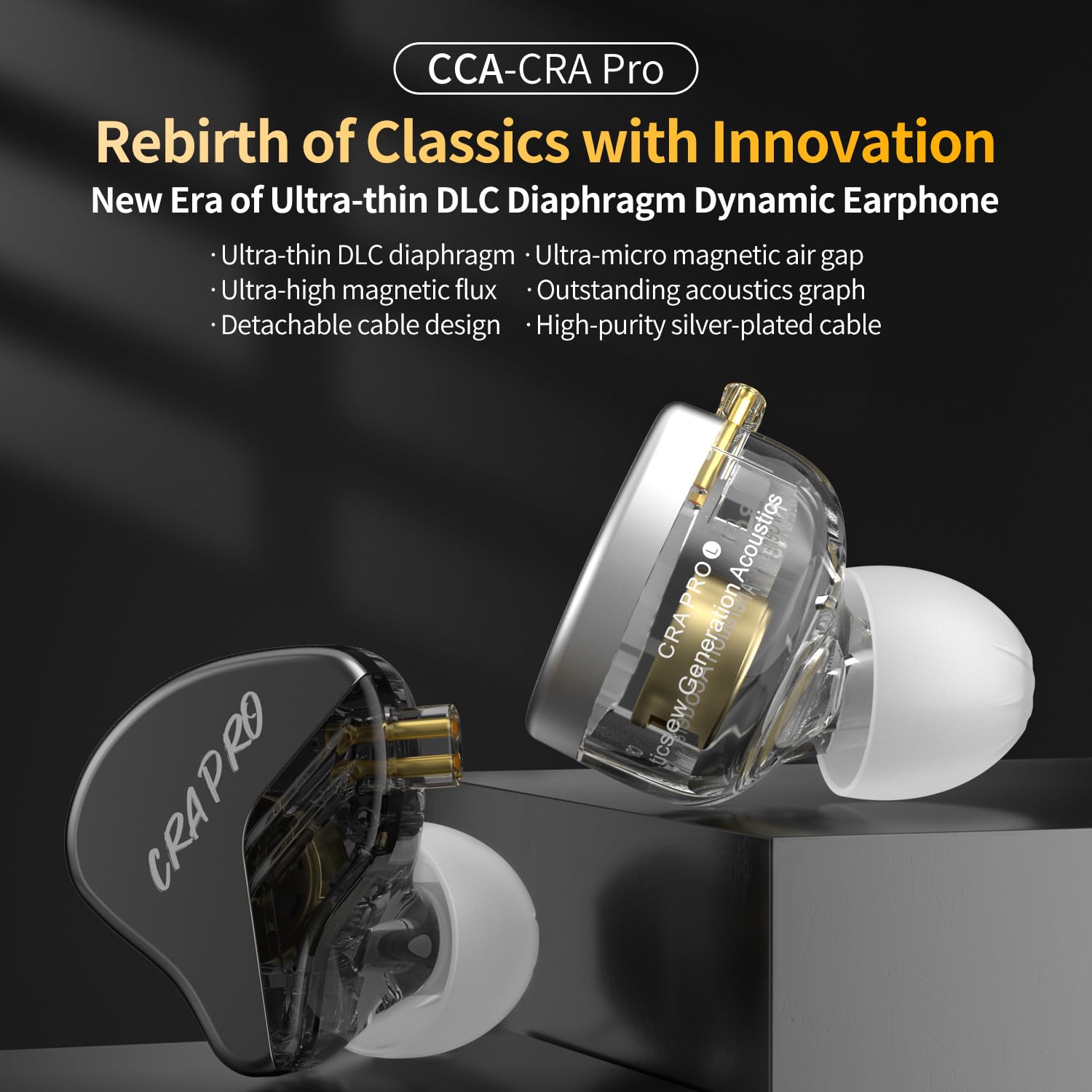 CCA CRA PRO - Cuffie In-Ear Monitor con Diaframma DLC Ultra-Sottile, Driver Dinamico, Auricolari da Gaming, Suono Chiaro e Bassi Profondi, IEMS per Cantanti, Musicisti, Batteristi, DJ