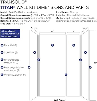 Transolid TWK604896-KI32G Titan 60-in x 48-in x 96-in Shower Wall Kit, Savanna Creme (Glossy)