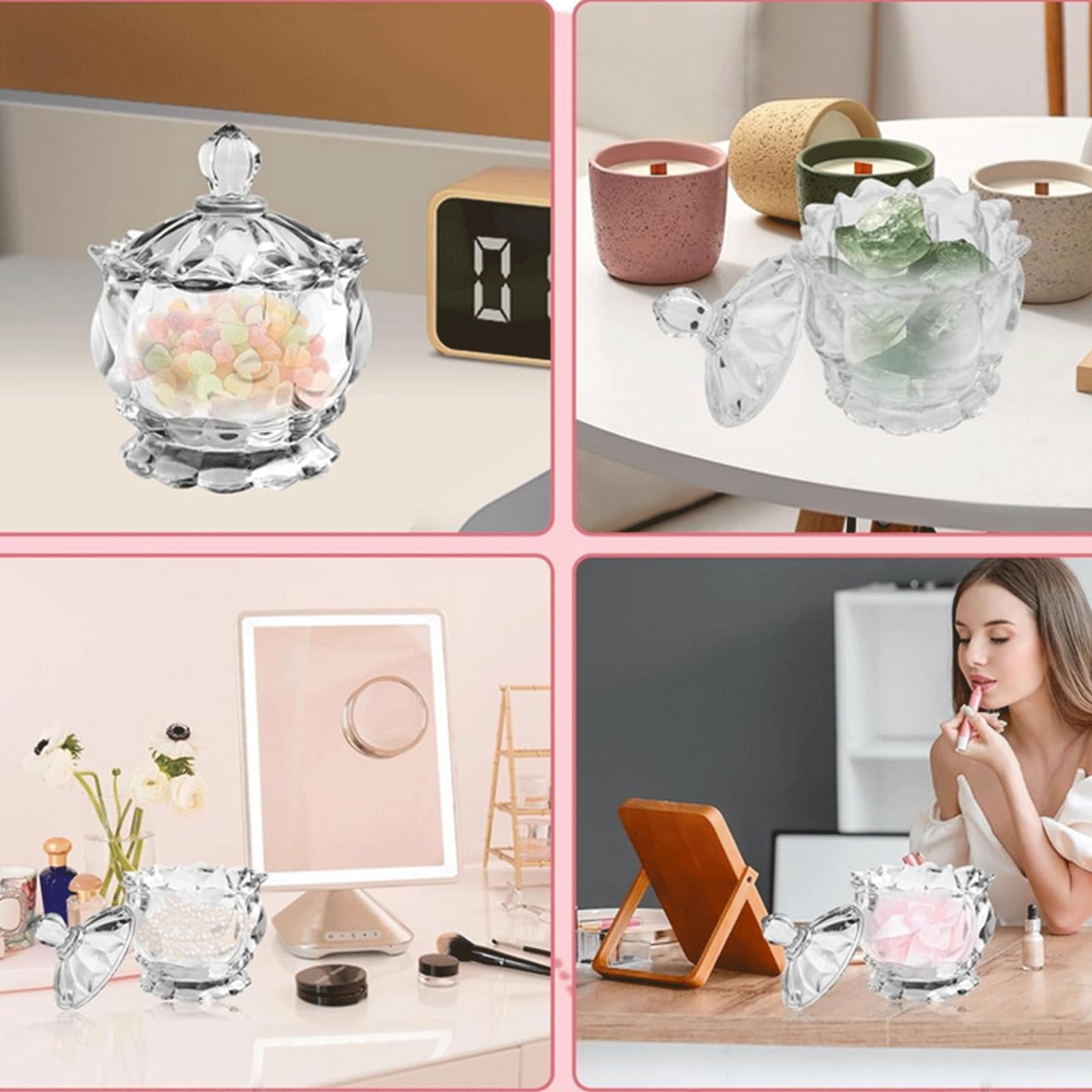 BDHI Crystal Powder Puff Jar Heart Powder Puff Glass Body Powder Puffs and Container Dusting Powder Container with 2 Puffs Washable and Reusable for Women(Y340-1) - Image 3