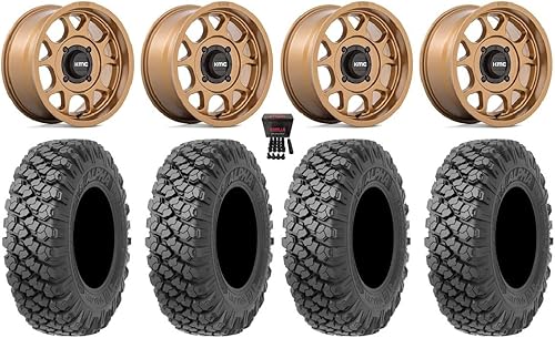 Bundle - 9 Items KMC Toro S 15" Wheels Bronze 35" Alpha Tires 4x137 Bolt Pattern 12mmx1.5 Lug Kit