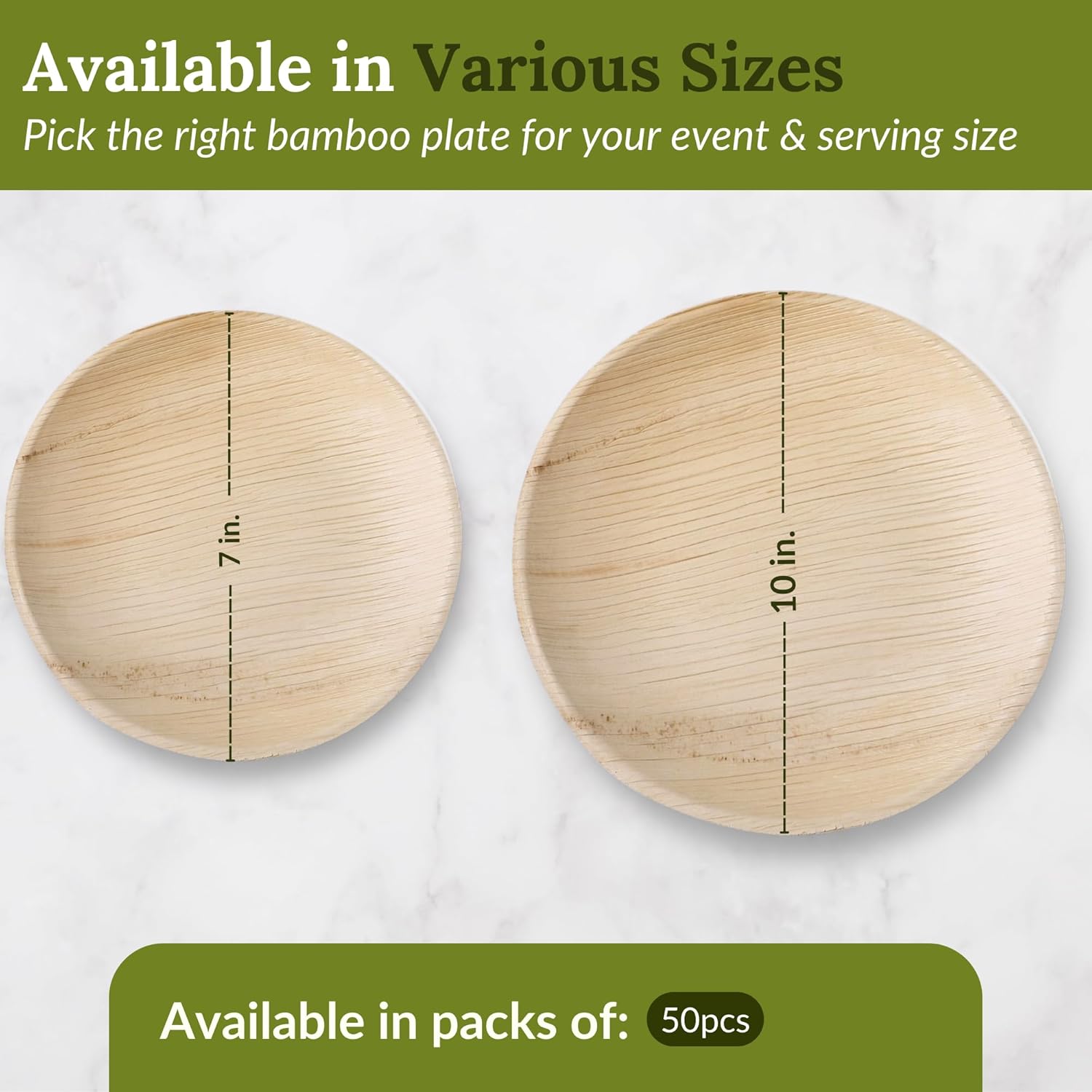 Round Palm Leaf Plates 10 Inch, 50 Pack Disposable Party Plates, Heavy-Duty Compostable & Biodegradable, Microwave Safe Eco-Friendly Bamboo-Style Plates for Parties, Weddings & BBQs
