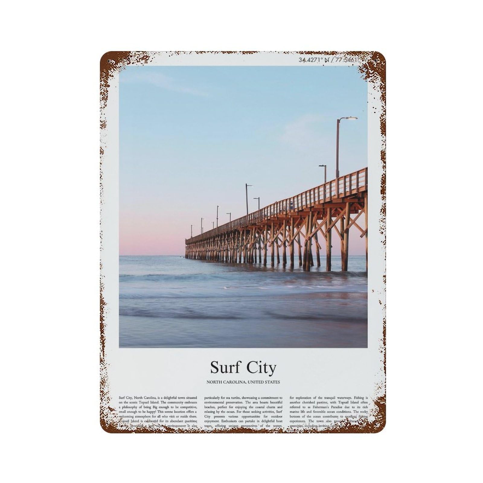xiaoxiaoshen Surf City North Carolina, United States, USA City Scenery Wall Decor Art Metal Tin Poster Modern Home Decor Art Home Bar Shop Decorations Vintage Sign 40x30cm