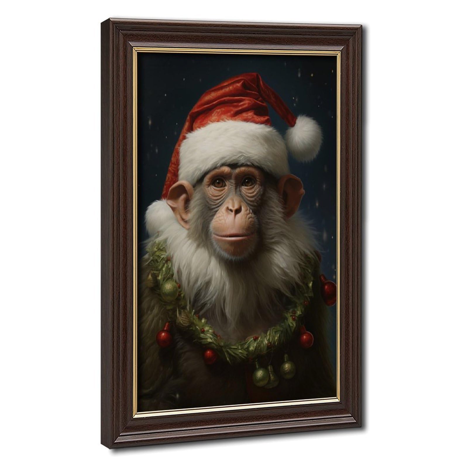 Pyberon Mokume Gane Frame-Style The Christmas Monkey Canvas Poster For Bedroom Decor Gift