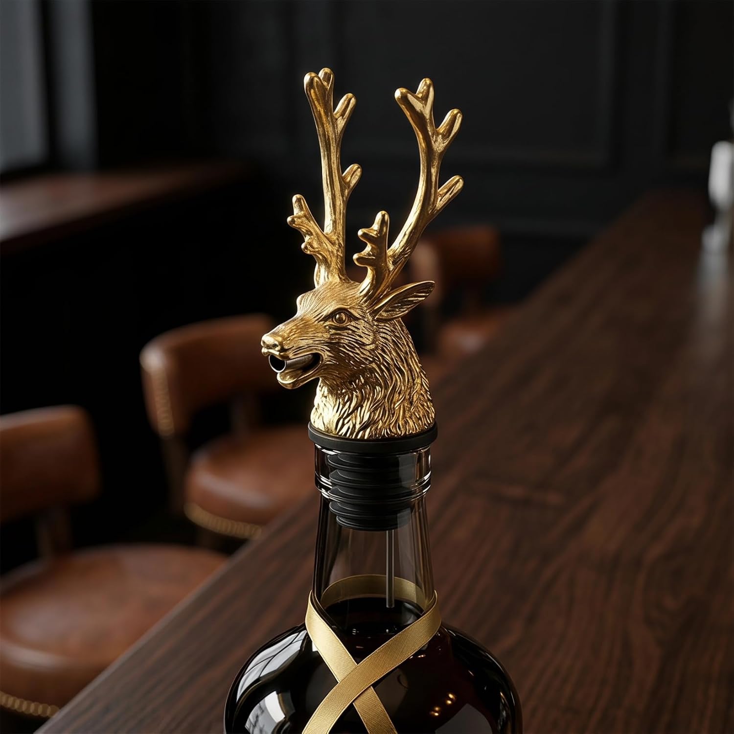 CALLARON Deer Head Wine Pourer Reusable Liquor Pourer Wine Bottle with Smooth Flow Spout Zinc Alloy Decorative Bar Tool for Parties Home Entertaining and Lovers