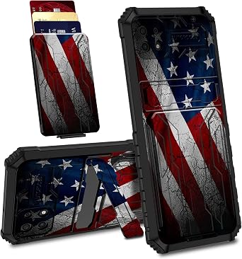 BVDIKMI Case for Sansung Galaxy A22 5G with Detachable Card Holder Slot Kickstand Hybrid Dual Layer Heavy Duty Shockproof Cover Hidden ID Cash Credit Wallet Case, Vintage American Flag
