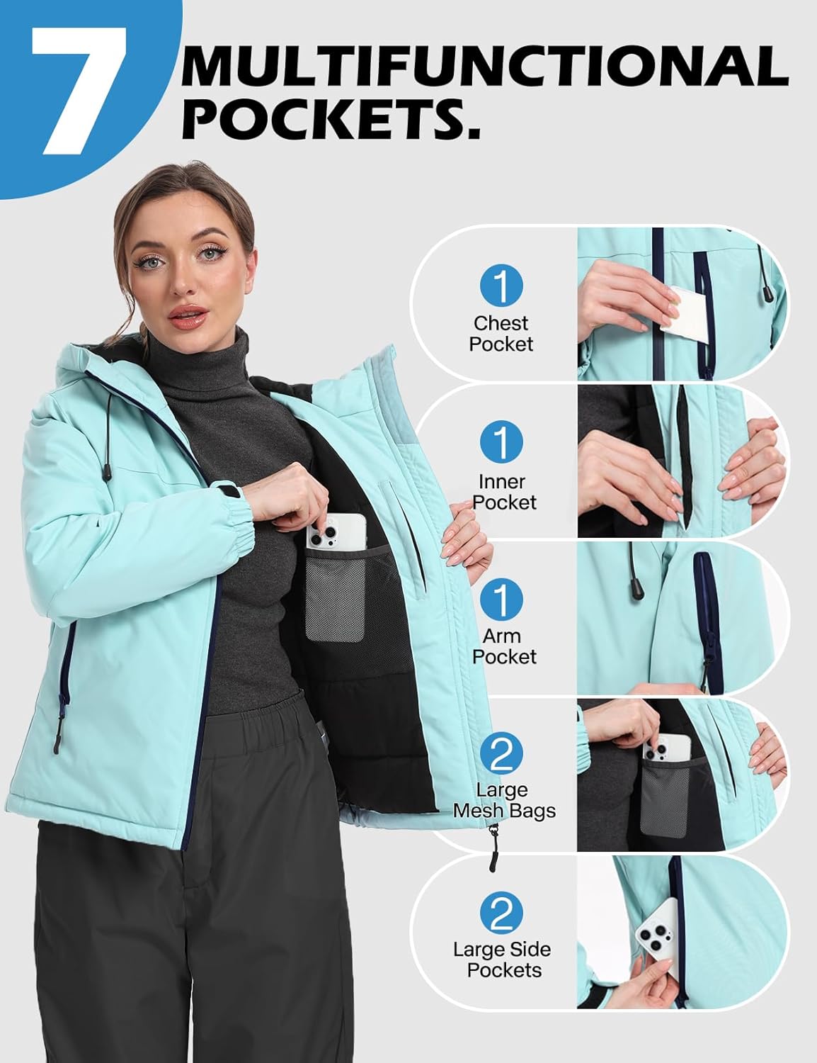 GEMYSE Women's Ski Jacket Warm Winter Snow Coat Waterproof Mountain Windbreaker Jacket for Snowboarding Hiking - Image 5