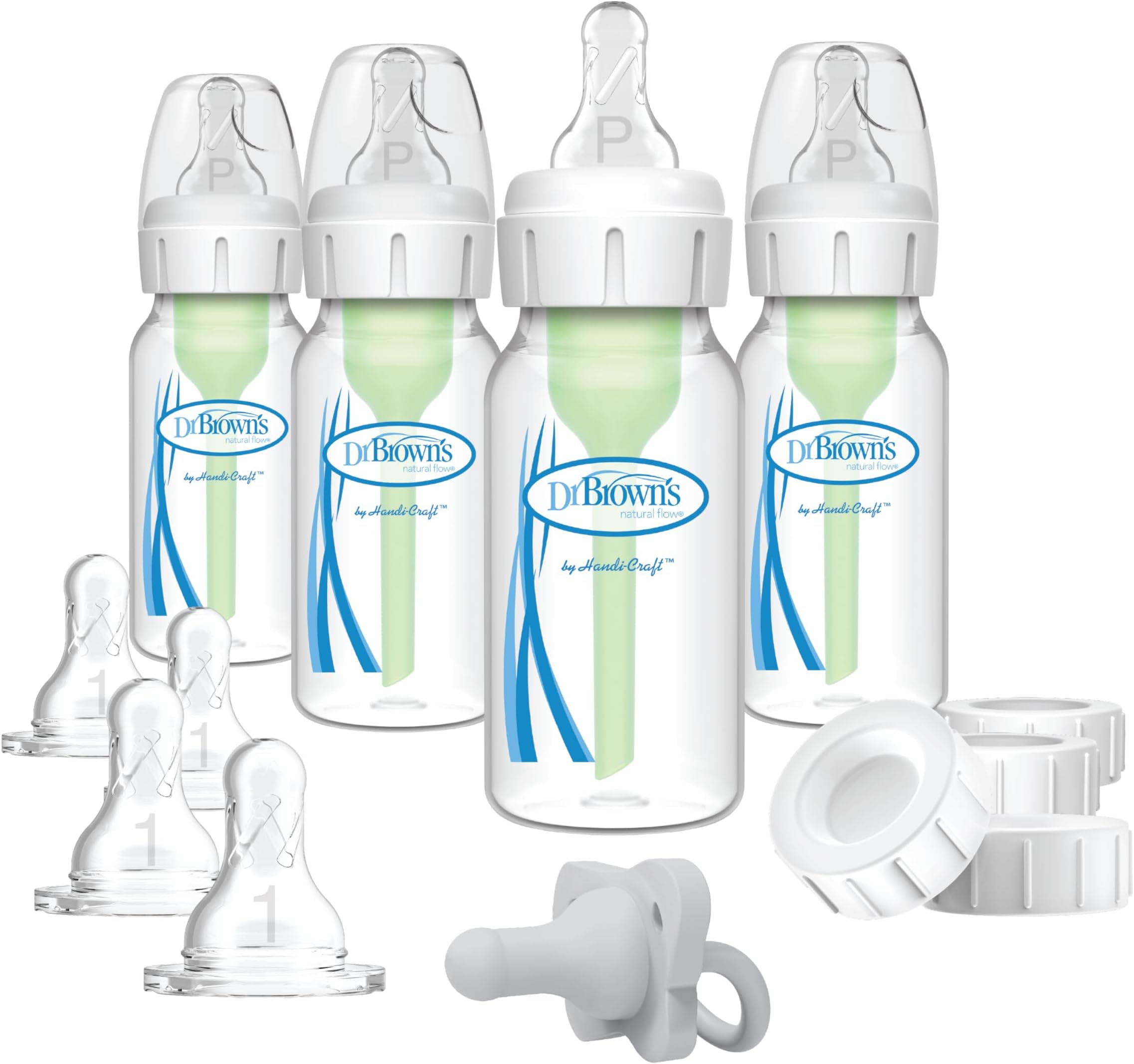 Dr. Brown'sOptions+ Slow Flow Preemie and Newborn Anti-Colic Bottle Set with 4oz Bottles and HappyPaci