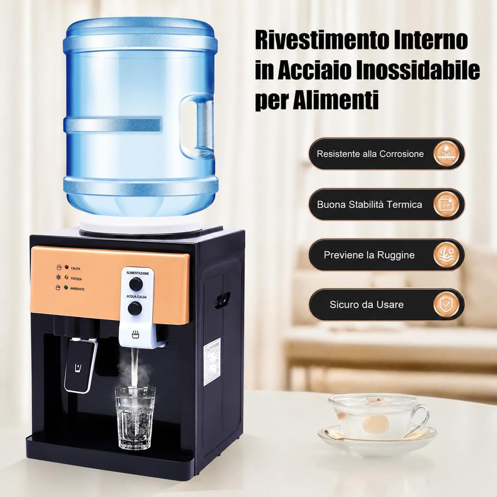 Raffreddatore Acqua Elettrico da Banco con Caricamento dall'Alto, distributore d'Acqua con 3 uscite, distributore d'Acqua per casa, Ufficio, Cucina,005,LCE Warm Hot