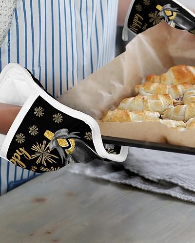 Miniatura 6 de Juego de 2 soportes para ollas de cocina con diseño de feliz año nuevo, antideslizantes y aislantes de calor, juego de agarraderas de tela de toalla