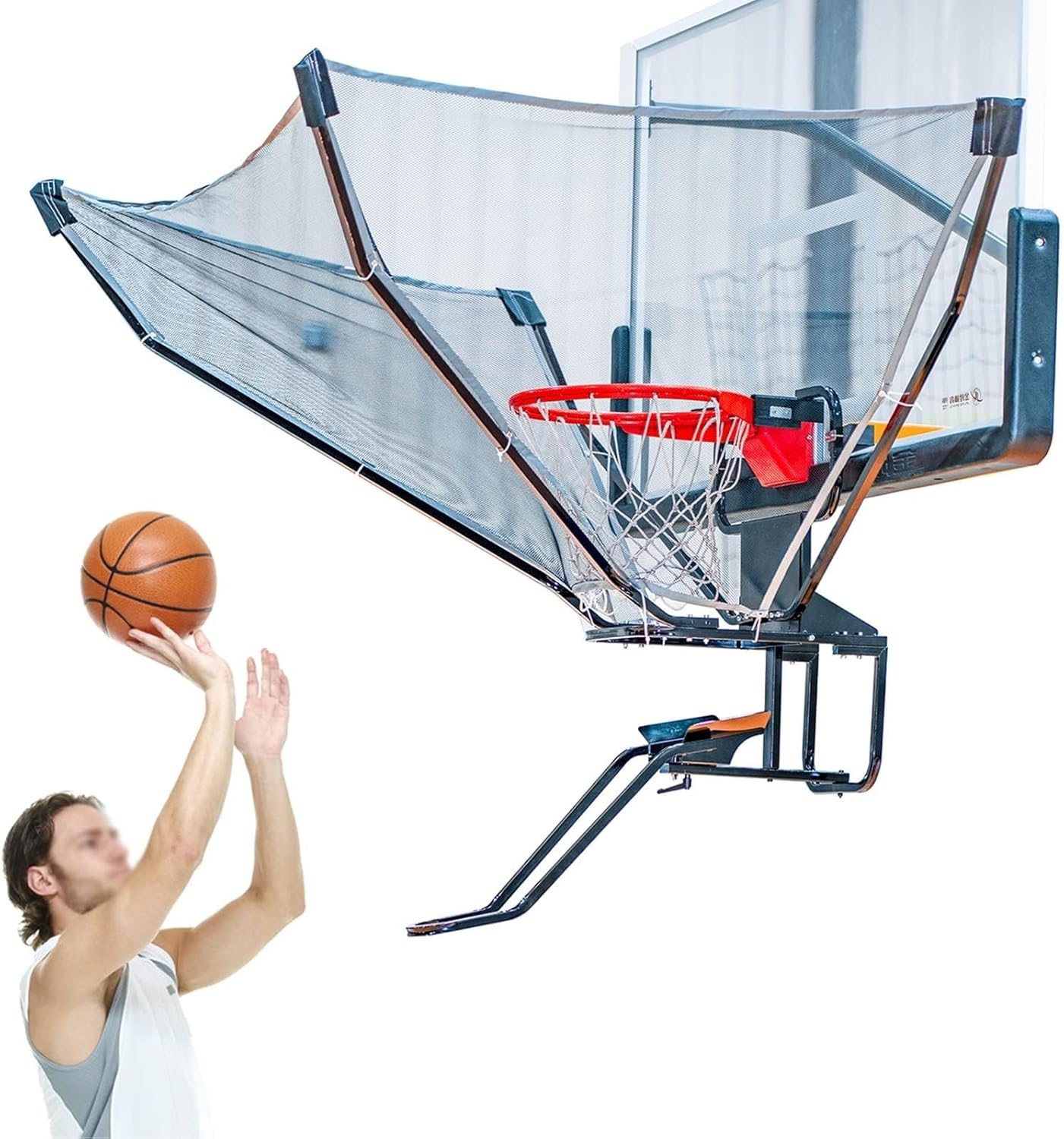 Basketball Shot Returner Portable Basketball Return System, Outdoor Indoor Basketball Returns & Guard Net Set, Rotatable Basketball Rebounder Shooting Trainer，Gift for Basketball Lovers