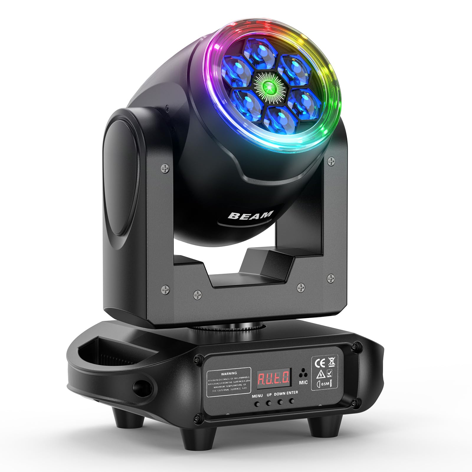 120W LED Moving Head DJ Light with 3-in-1 Strip,6X15W RGBW Beam Spotlight with Strobe Effect, Rotating Bee Eye Stage Light Controlled by DMX-512/Sound Activated for Party KTV Christmas