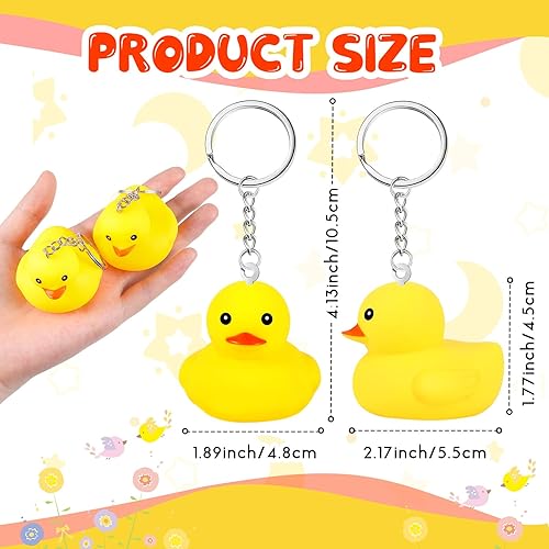 Miniatura 2 de Deekin 48 llaveros de goma de pato de 1.42.17 pulgadas, pequeños adornos de pato de goma amarillo, regalos para recuerdos de fiesta para baby