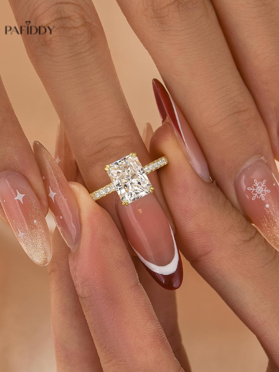 4.5 Carat Radiant Cut Lab Created Moissanite Engagement Ring for Women, D Color VVS1 Sterling Silver Promise Ring with Pavé Band - Image 5