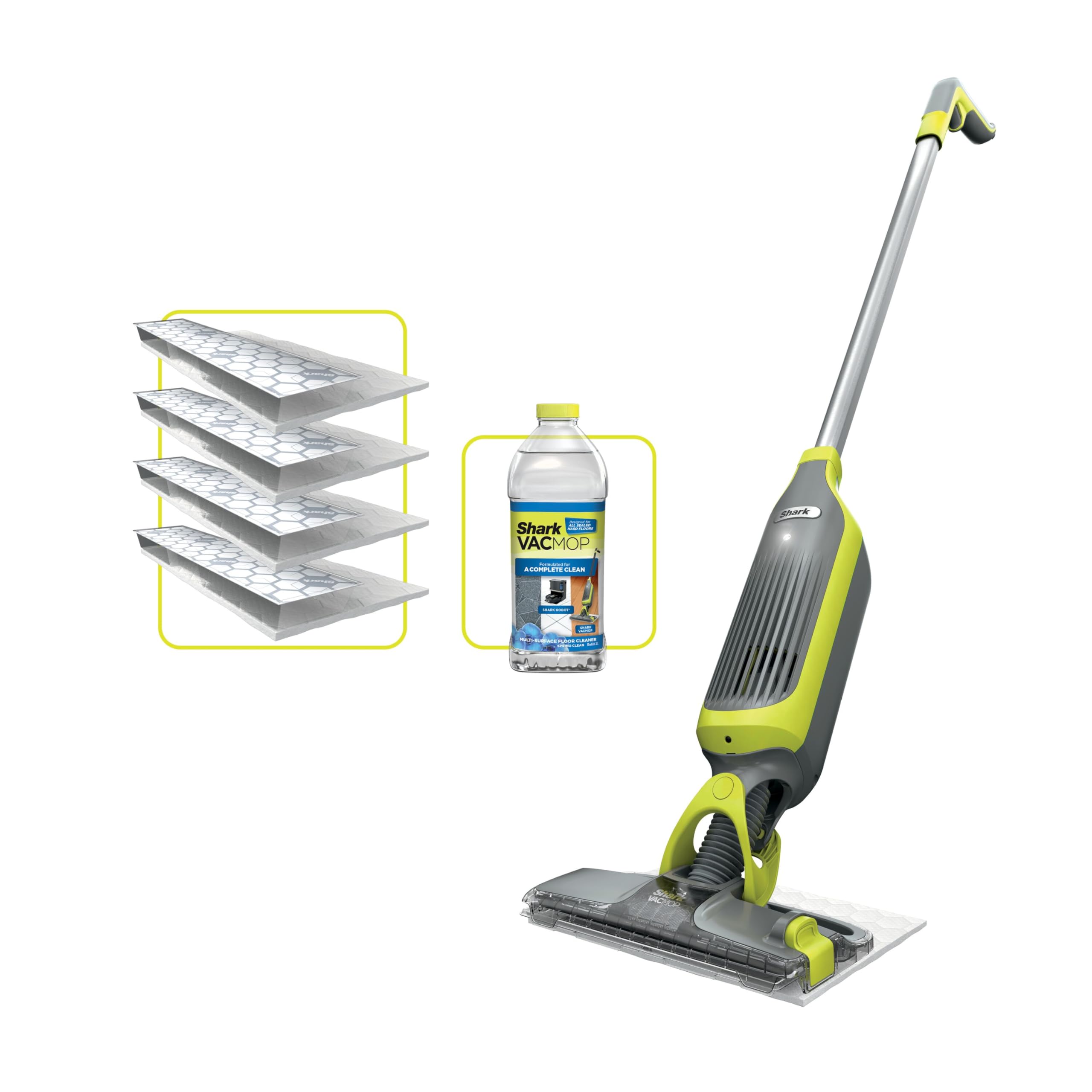 Shark VacMop Akku-Staubsauger und Wischer mit Sprühfunktion für Hartböden, 2-in-1 Sprühwischer und Sauger mit Einwegpads, mit Starterset inkl. 4 Pads & 1x 340ml Reinigungsmittel, VM200EU