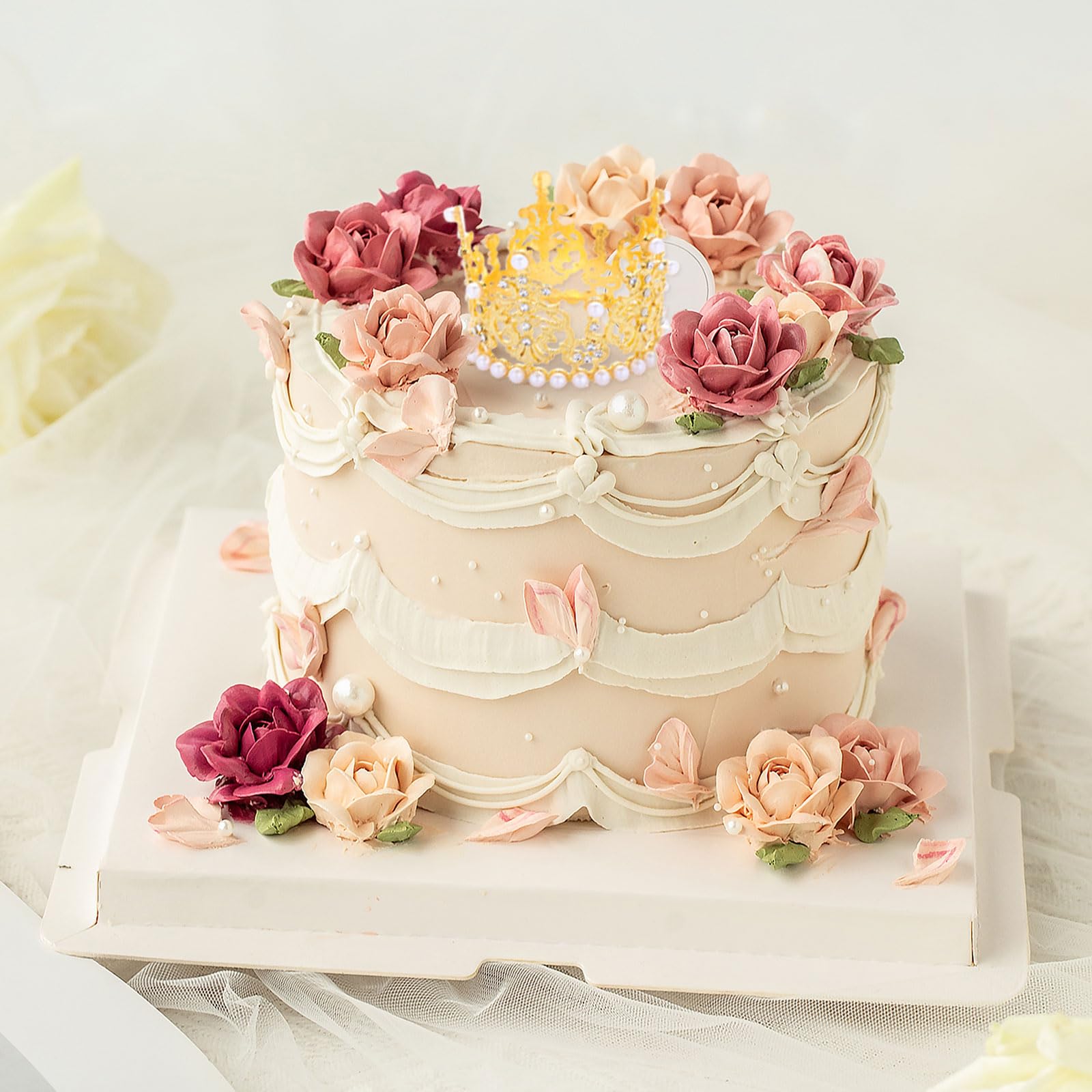 Otuuz Verjaardag Kroon voor Taart Vrouwen en Meisjes Koningin Prinses Kroon Koningin Tiara Kristallen Kroon met 4 Happy Birthday Taartdecoraties Verjaardagskroon Cake Crown(Goud en Zilver