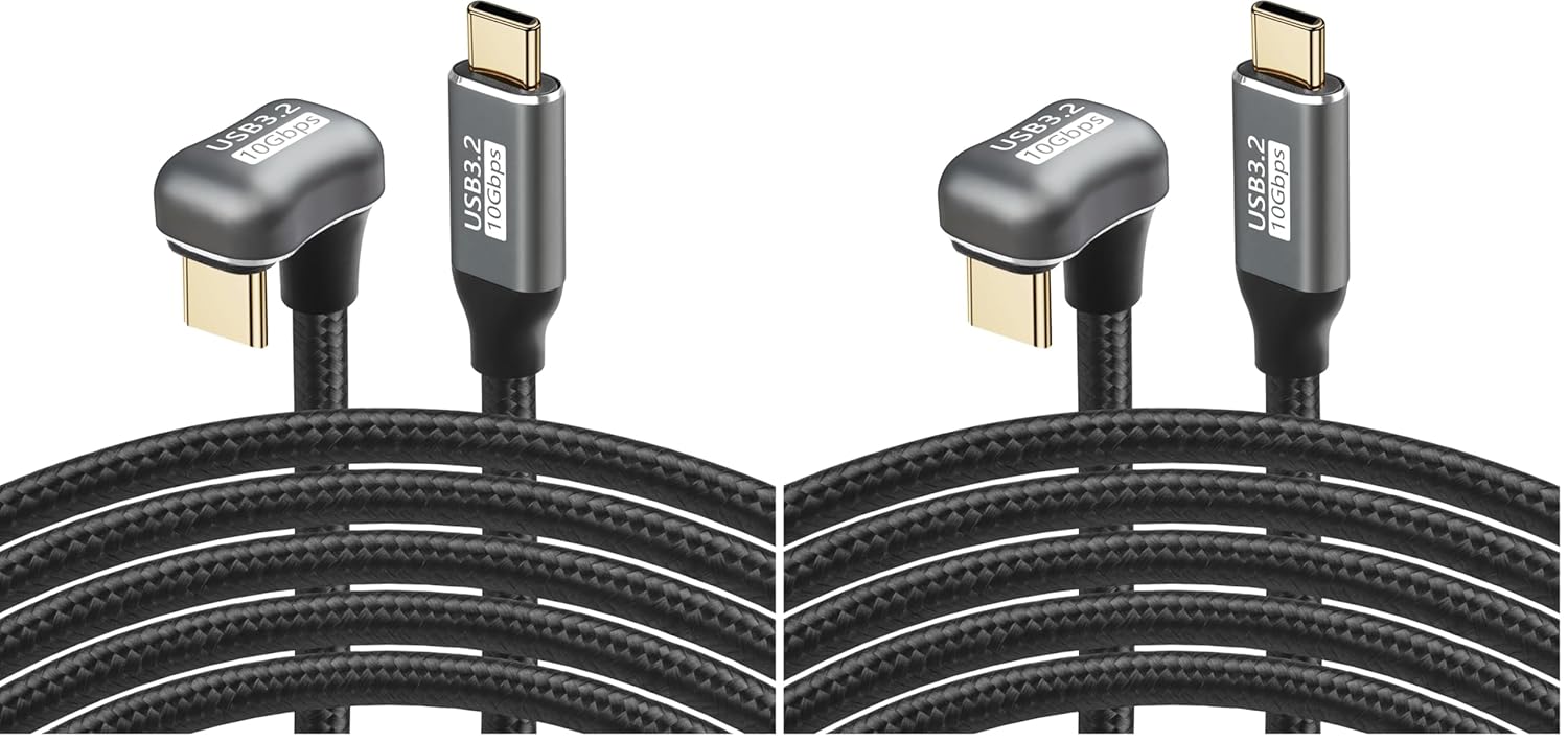 SinLoon USB C to C Cable 100W Opposite U Shape Back Angled Type C Male to Female Extension Data Cord 10Gbps Fast Charging Nylon Braided for C Devices (1.5M/4.9FT) (Pack of 2)