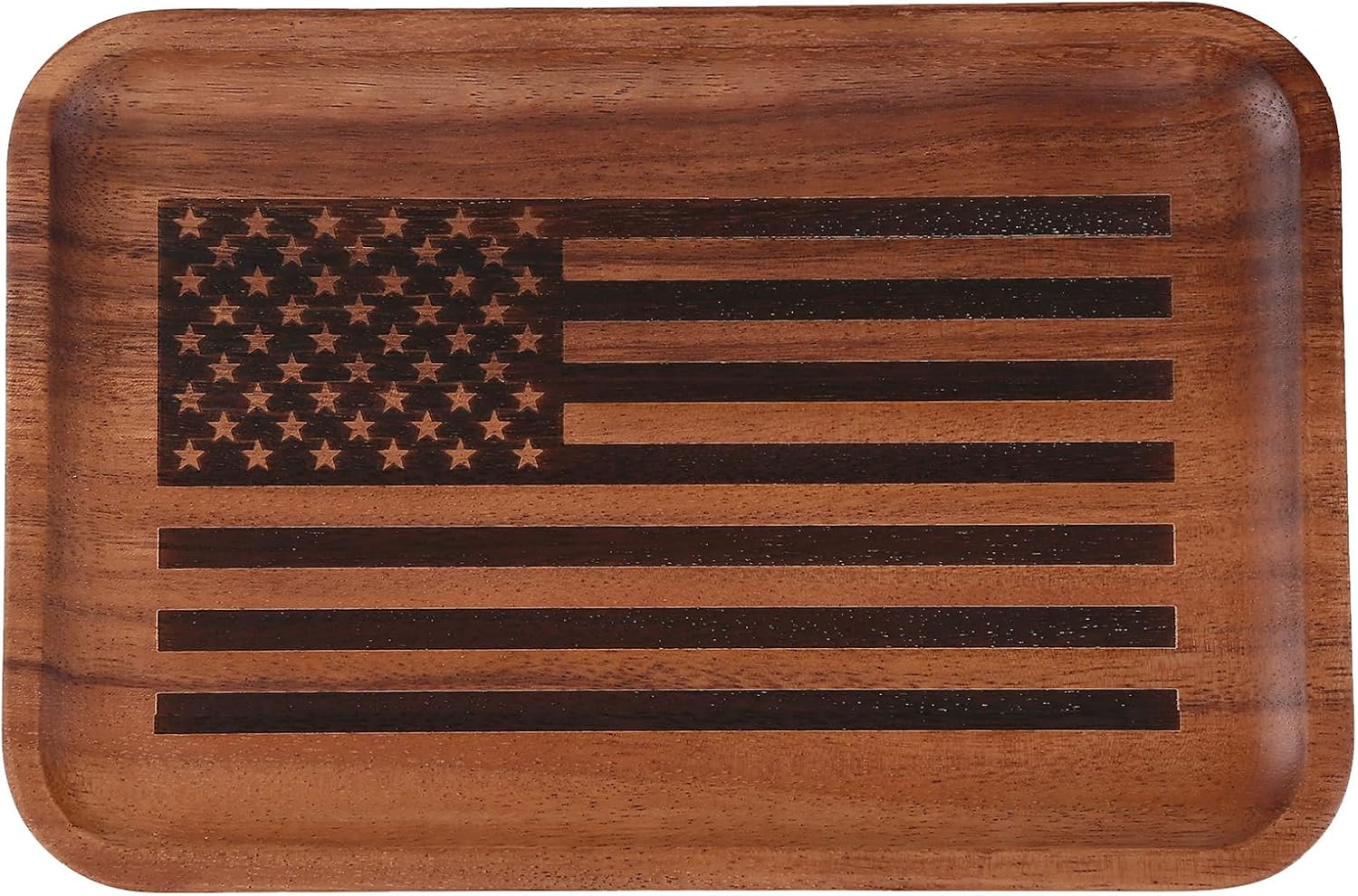 American Flag Valet Tray for Men - Acacia Wood Catch All, Key, Nightstand, Decorative, Dump, EDC Tray