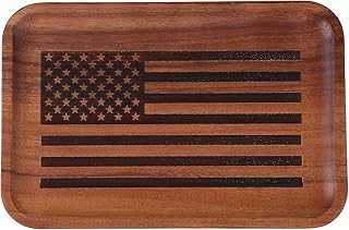 American Flag Valet Tray for Men - Acacia Wood Catch All, Key, Nightstan...