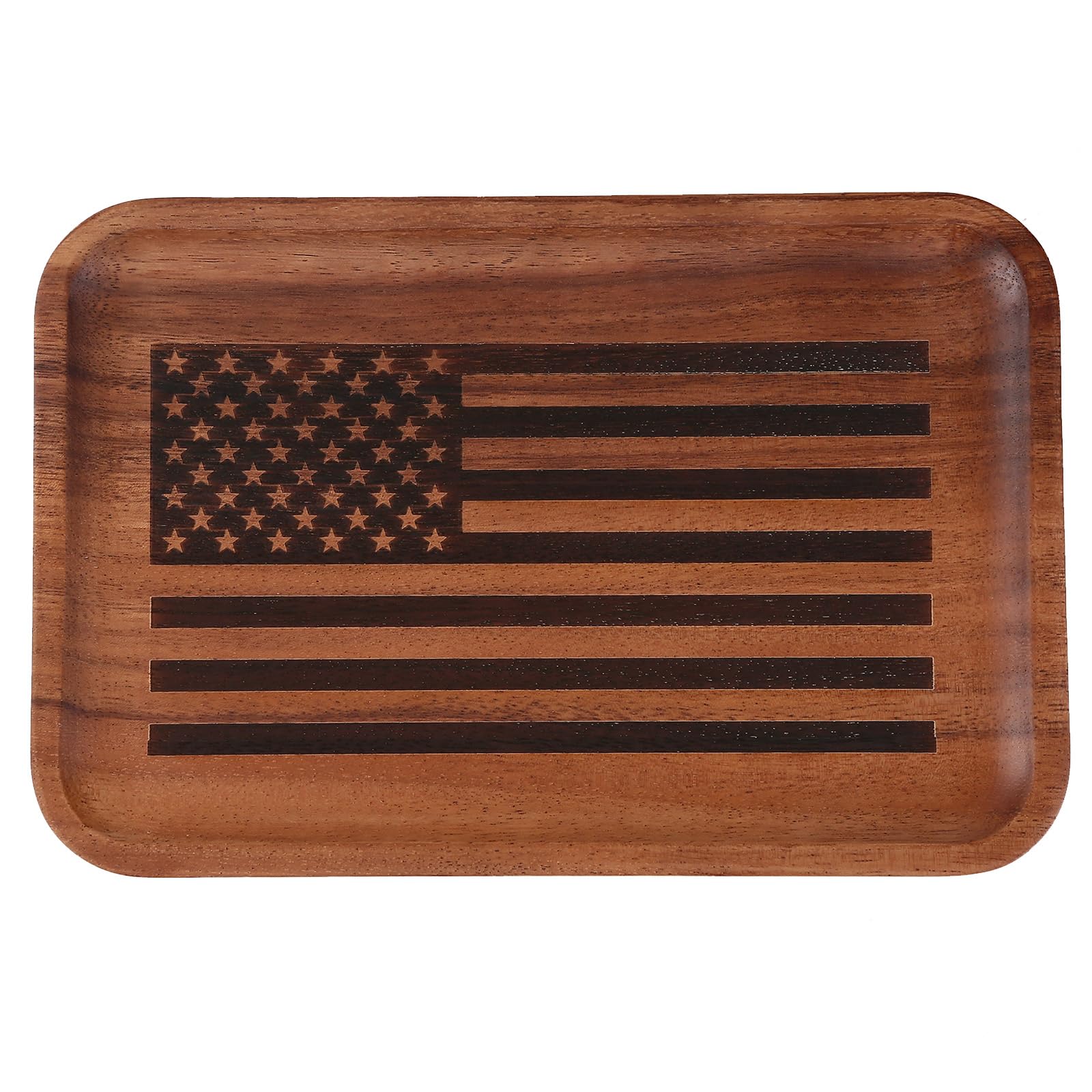 American Flag Valet Tray for Men - Acacia Wood Catch All, Key, Nightstand, Decorative, Dump, EDC Tray